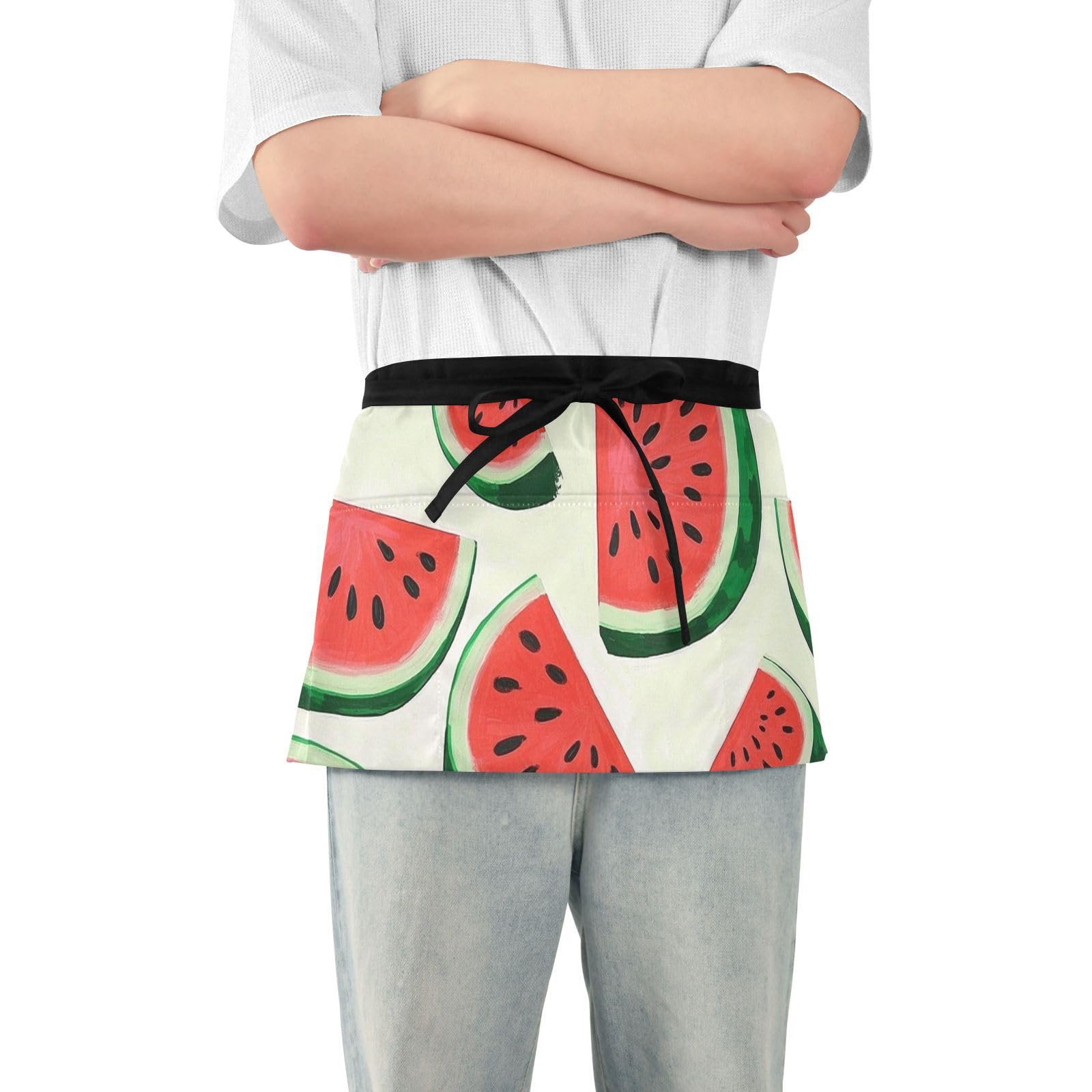 FASHON&FASCIN Server Apron with Pockets Waist Aprons Half Waitress Apron Watermelon Pattern for Gardening Restaurant,Multi14