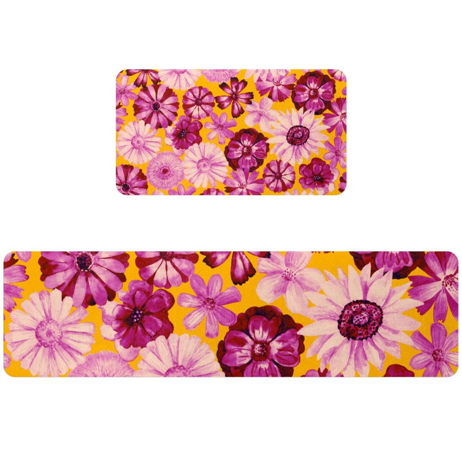 Tapete de cocina de 2 piezas VAPOKF con flores rosas botánicas lavable