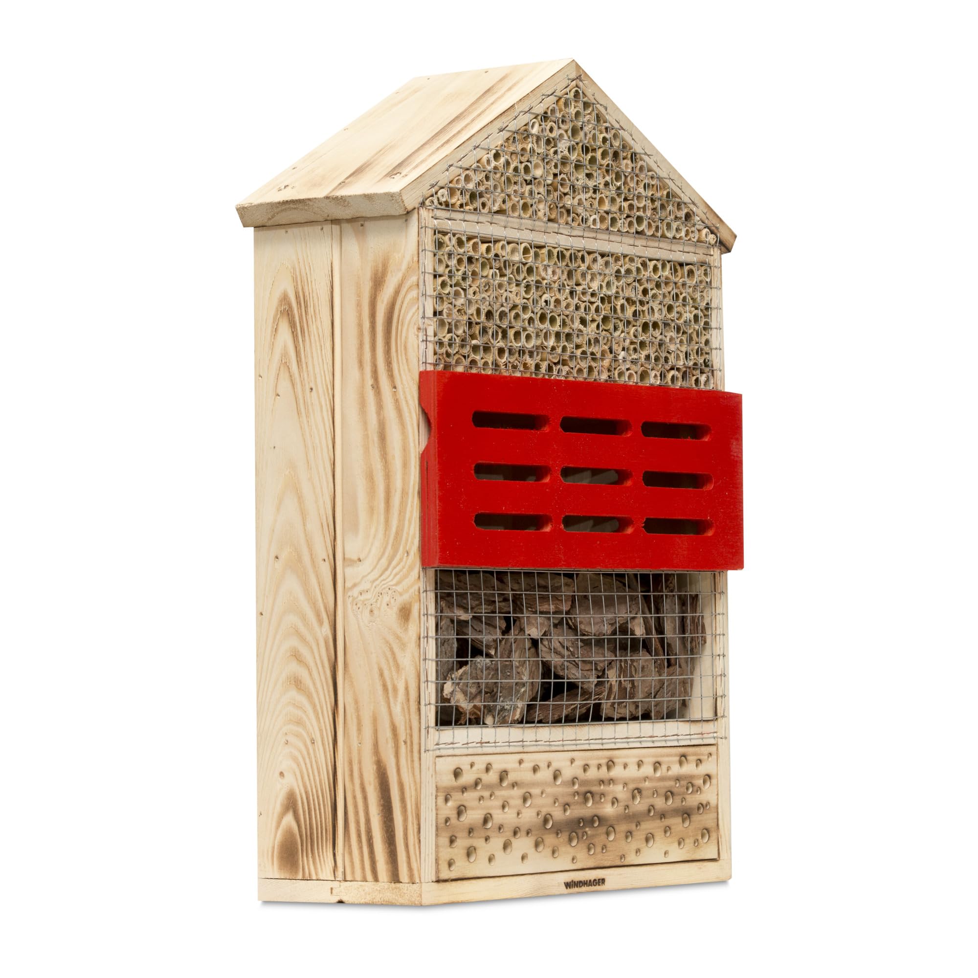 Windhager Insektenhotel 5 Sterne, Insektenhaus Nistplatz Brutplatz, Schutz für viele Insekten, aus Massivholz, gefüllt mit Rinde und Schilfrohr, 06974