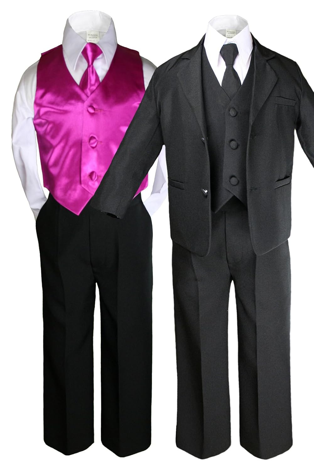 Unotux 7pc Boys Black Suit with Satin Gold Vest Set from Baby to Teen (18)