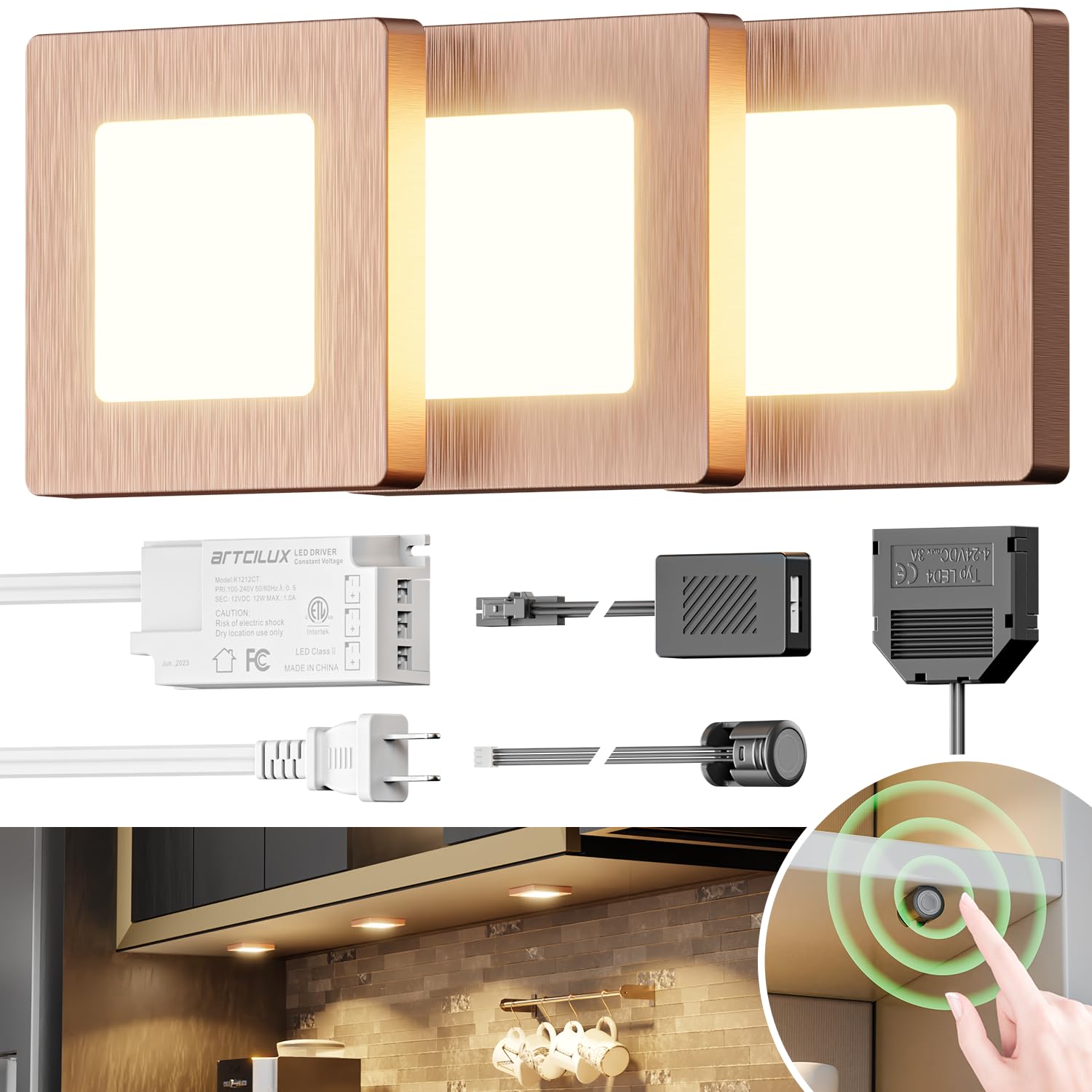 ARTCILUX Under Cabinet Lights LED Kitchen Lights Under Cabinet 3 Pack ...