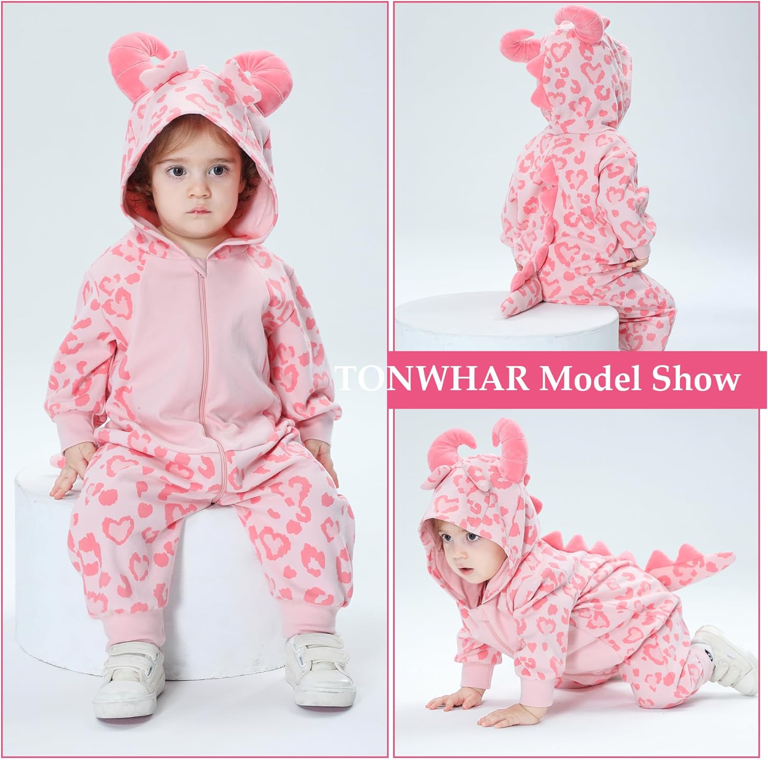 TONWHAR Toddlers And Kids One-Piece Cotton Outfit for Spring Autumn Baby Boys Girls Animal Hooded Romper - Image 5