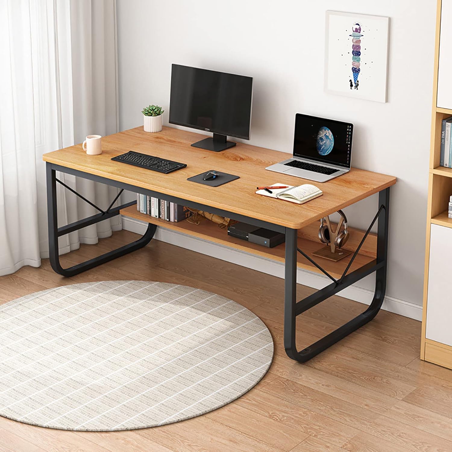 EnixWh Computer Desk with Storage Shelves Computer Desk Gaming Desk for