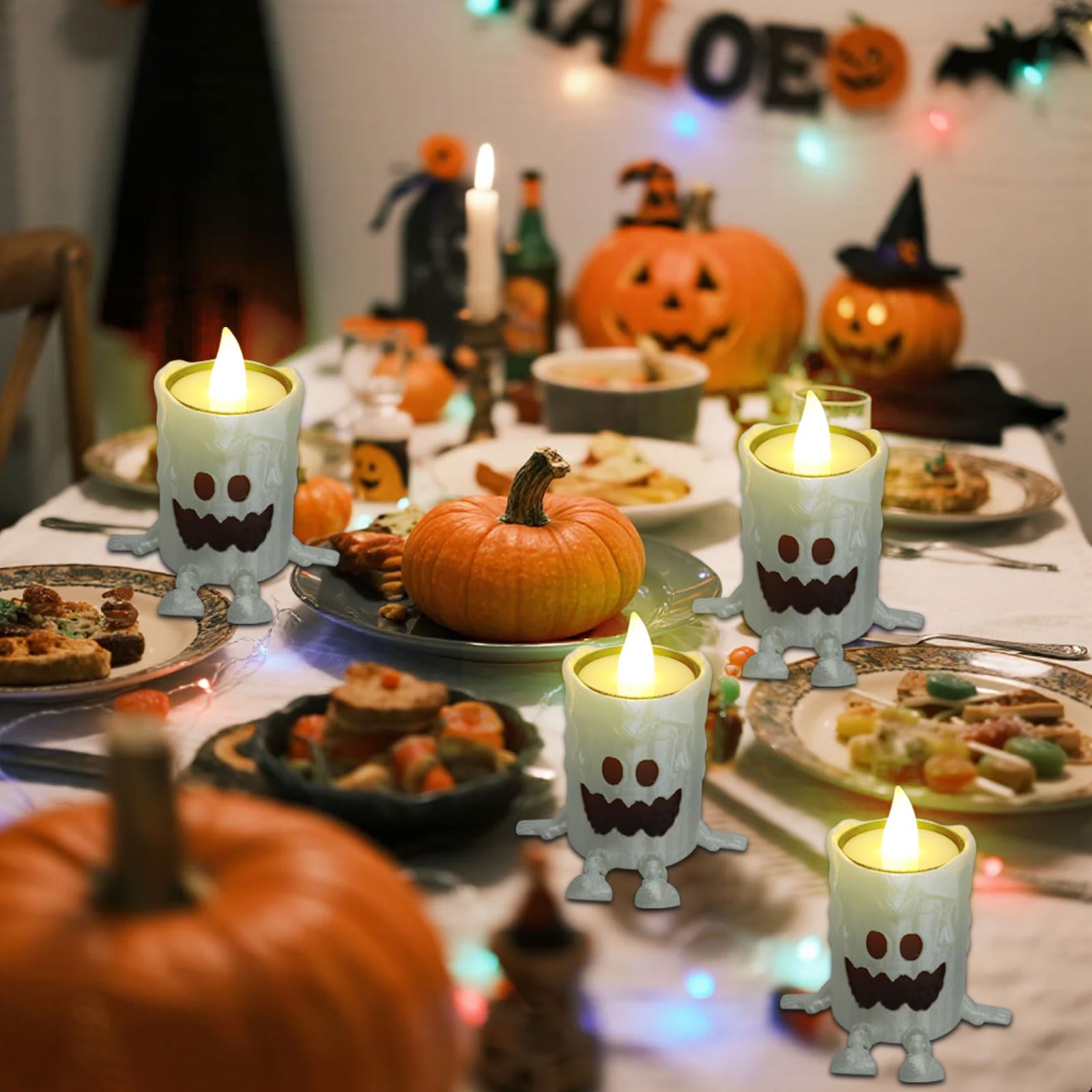 4er Set Halloween Kerzen In Geisterform – Sojawachs, Duftkerzen, 4 Cm Durchmesser, Grusel-Deko