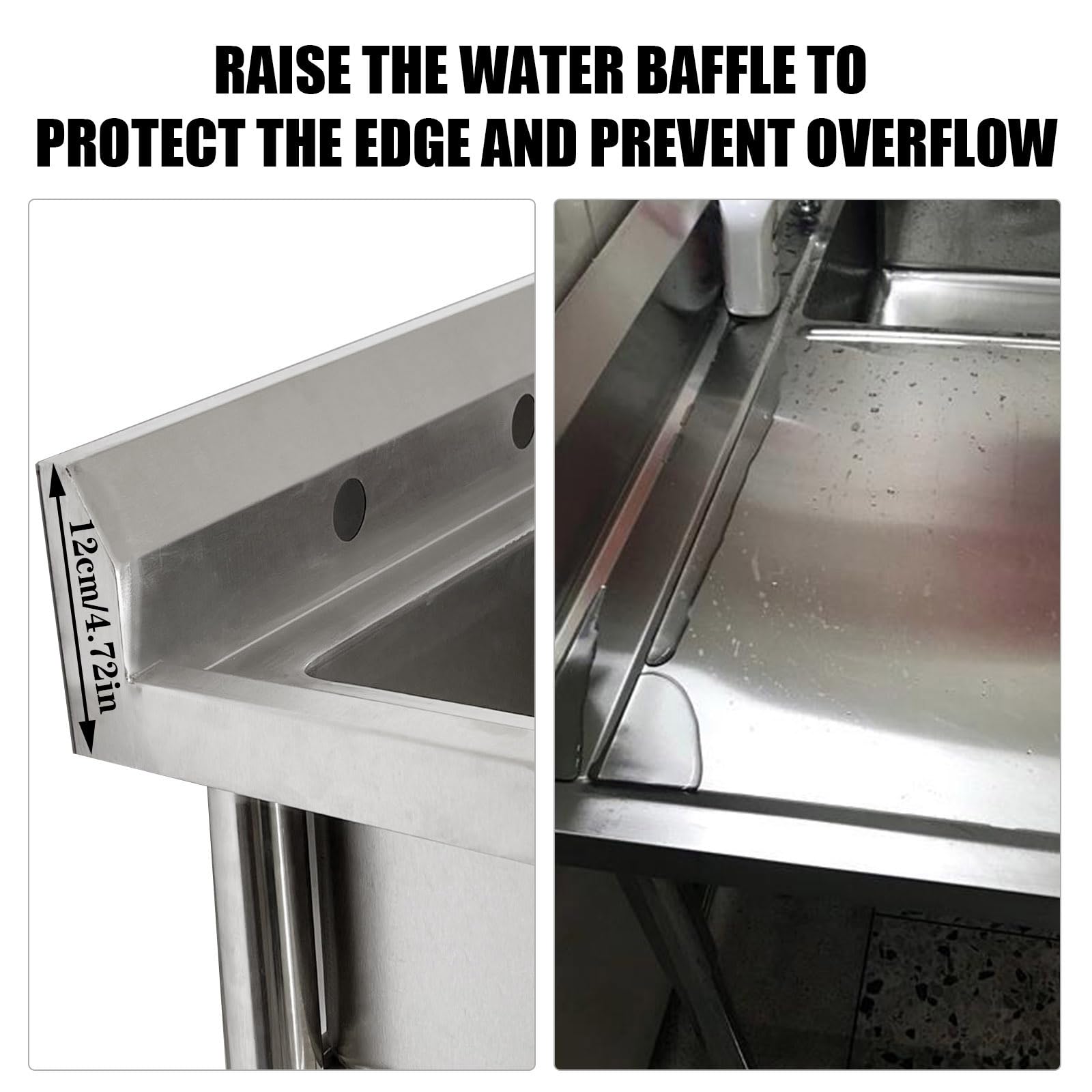 Freistehendes Küchenspülbecken mit einem Becken, Wasseranschluss, Edelstahlspüle, Vorbereitungs- und Handwaschbecken mit Arbeitsfläche und Zwei Ablageflächen
