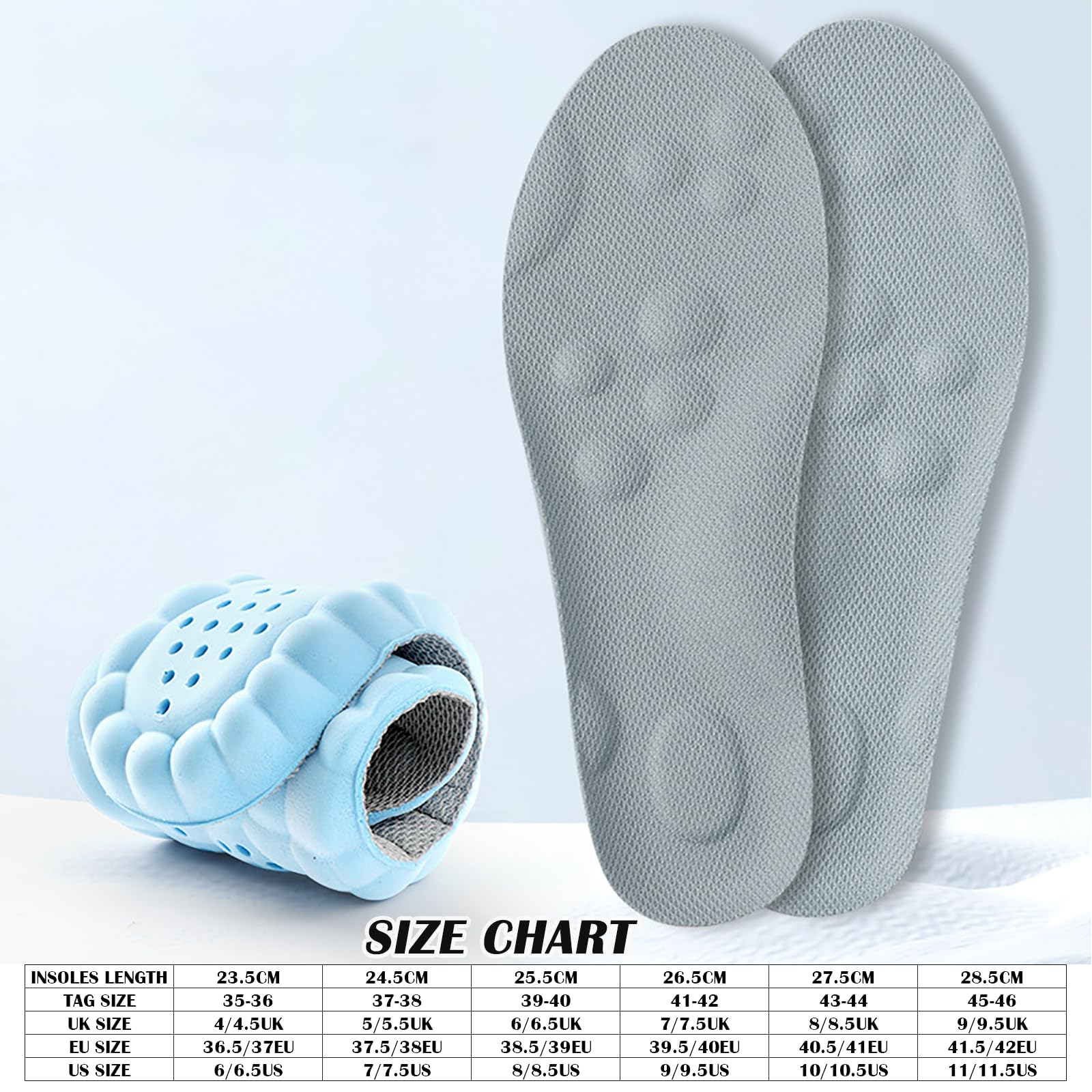 Solette in Memory Foam con supporto per l'arco plantare per donne e uomini, inserti per scarpe da ginnastica, scarpe sportive e stivali, traspiranti e ammortizzanti(37.5/38 EU, Blu)