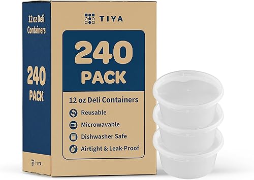 TIYA - Recipientes de comida para llevar, 12 onzas, paquete de 240 unidades, con tapas, recipientes de plástico para almacenamiento de alimentos