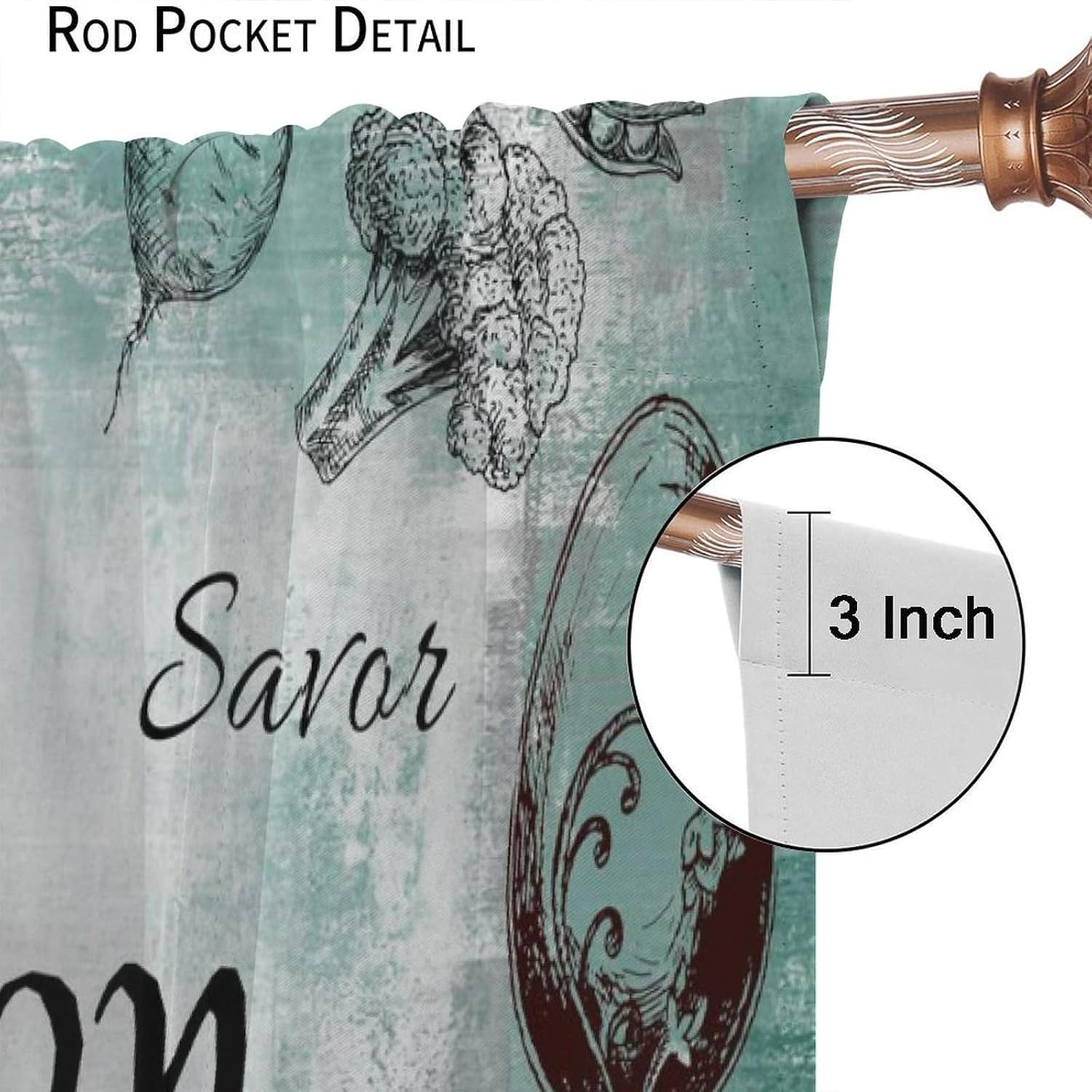 Teal Farmhouse Rustic Blackout Curtains for Kitchen Wooden Wood Cafe Window Curtains Vintage Fork Spoon Retro Windows Treatments Print for Living Room Bedroom Dining Room 42x63in