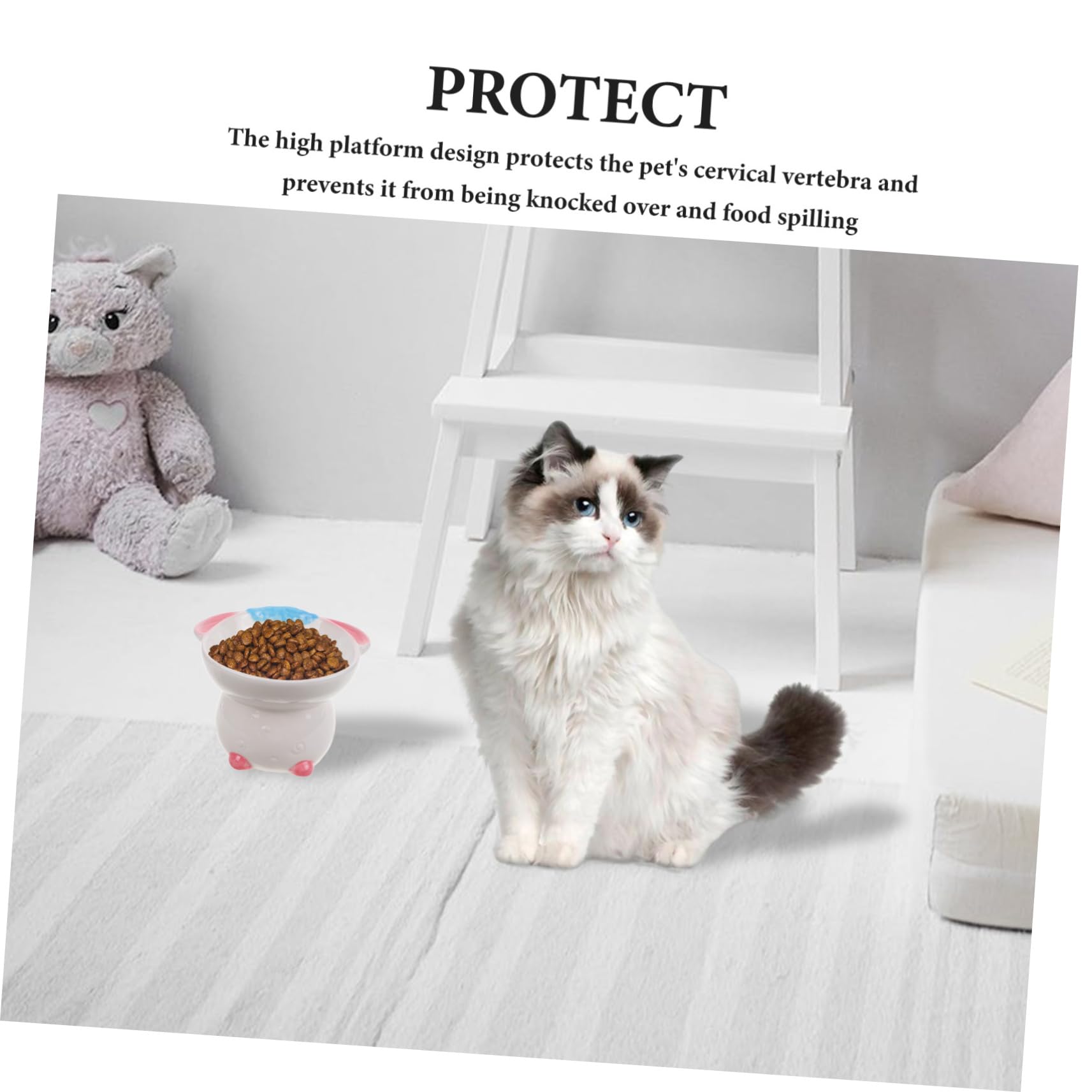 Cuenco para Gatos De Comedero Elevado para Gatos Protección Columna Adecuado para Comedero y Bebedero