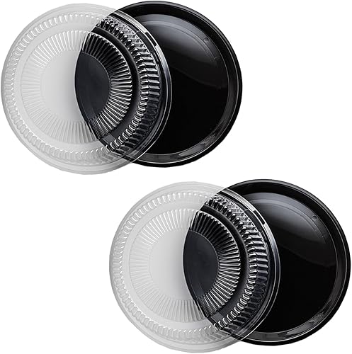 Miniatura 10 de Party Essentials Bandejas negras de plástico duro de 12 pulgadas con tapas de cúpula transparente, juego de 2 bandejas y 2 tapas, transparentenegro