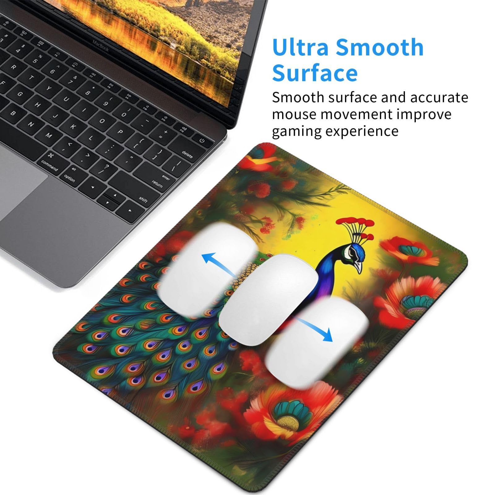 Tappetino Per Mouse Spesso 5 Mm Con Motivo Floreale, 21,1 X 25,9 Cm, Base In Gomma Antiscivolo, Bordi Cuciti, Per Ufficio, Gaming E Laptop, Regalo Per Donne - 4