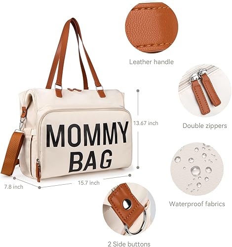 Miniatura 6 de Pripher Bolsa de pañales, bolsa de mamá para hospital, bolsa de pañales para bebé, bolsa de hospital de gran capacidad para trabajo y parto, Blanco,