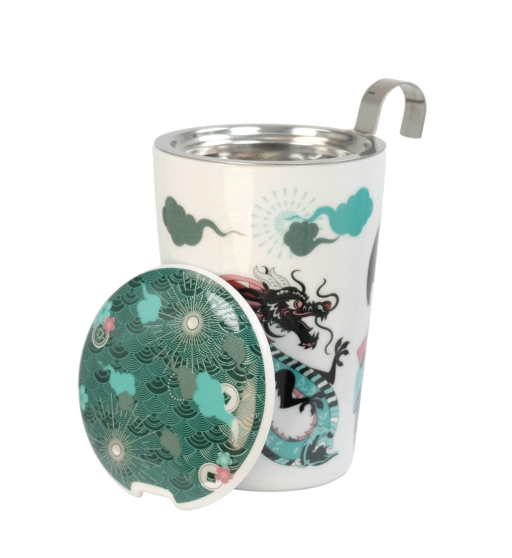 Eigenart Teaeve 80065 Sweet Little Geisha Water Tasse à double paroi en porcelaine avec couvercle et passoire en acier inoxydable sans BPA 350 ml