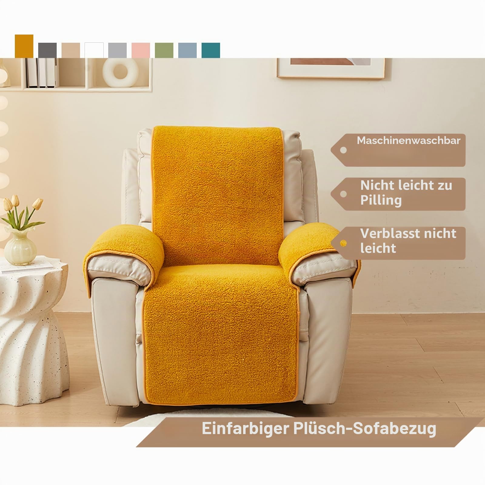 Sofa Armlehnenbezüge, Sesselschoner Sesselauflage, Fernsehsessel Schutzbezug Anti-Rutsch, Headrest Protectors for Recliners für Zuhause mit Kindern und Haustieren Hund (Gelb,56X207cm)