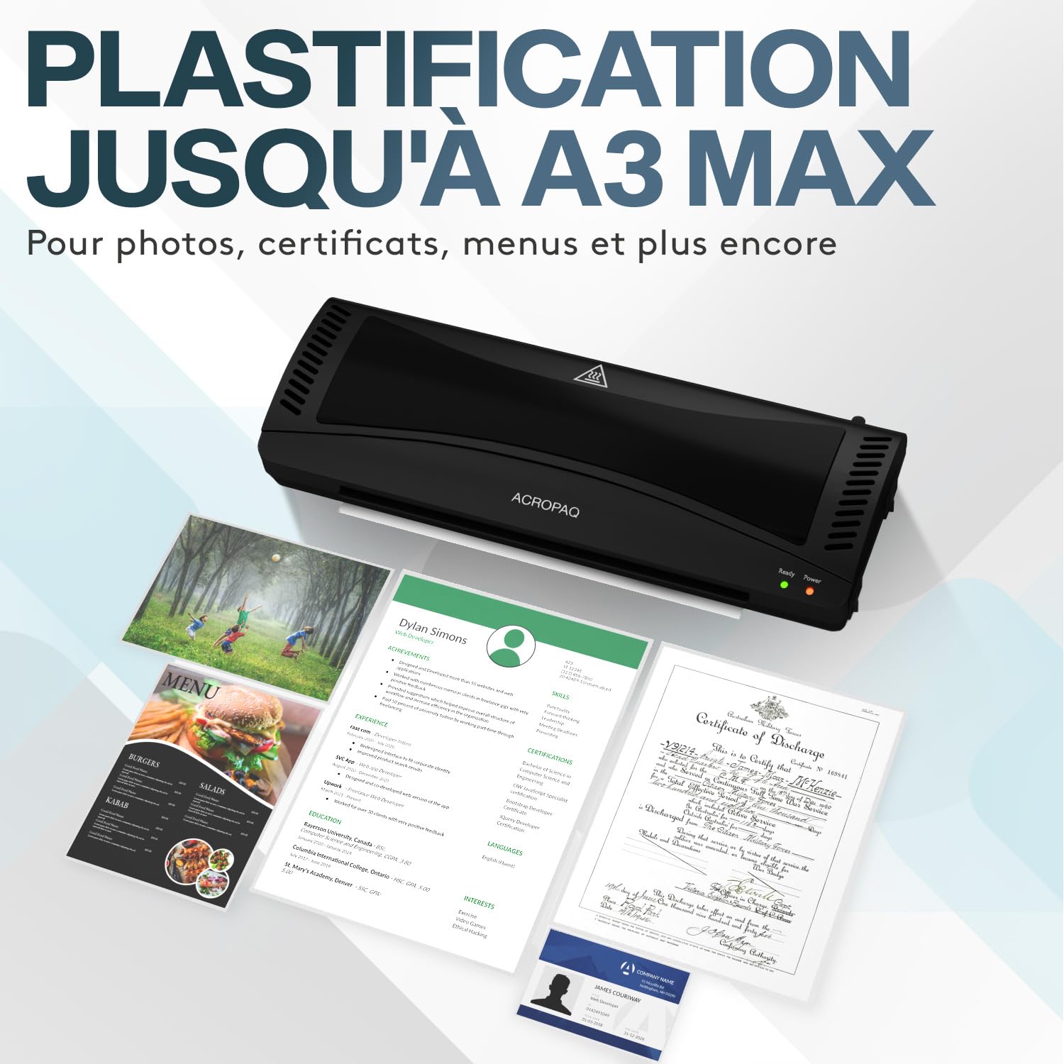 ACROPAQ Plastifieuse A3 - Pochettes 80-125 Mic, Bouton Anti Bourrage, Chaud et Froid - Machine à Plastifier, Appareil de Plastification, Laminator - AL32