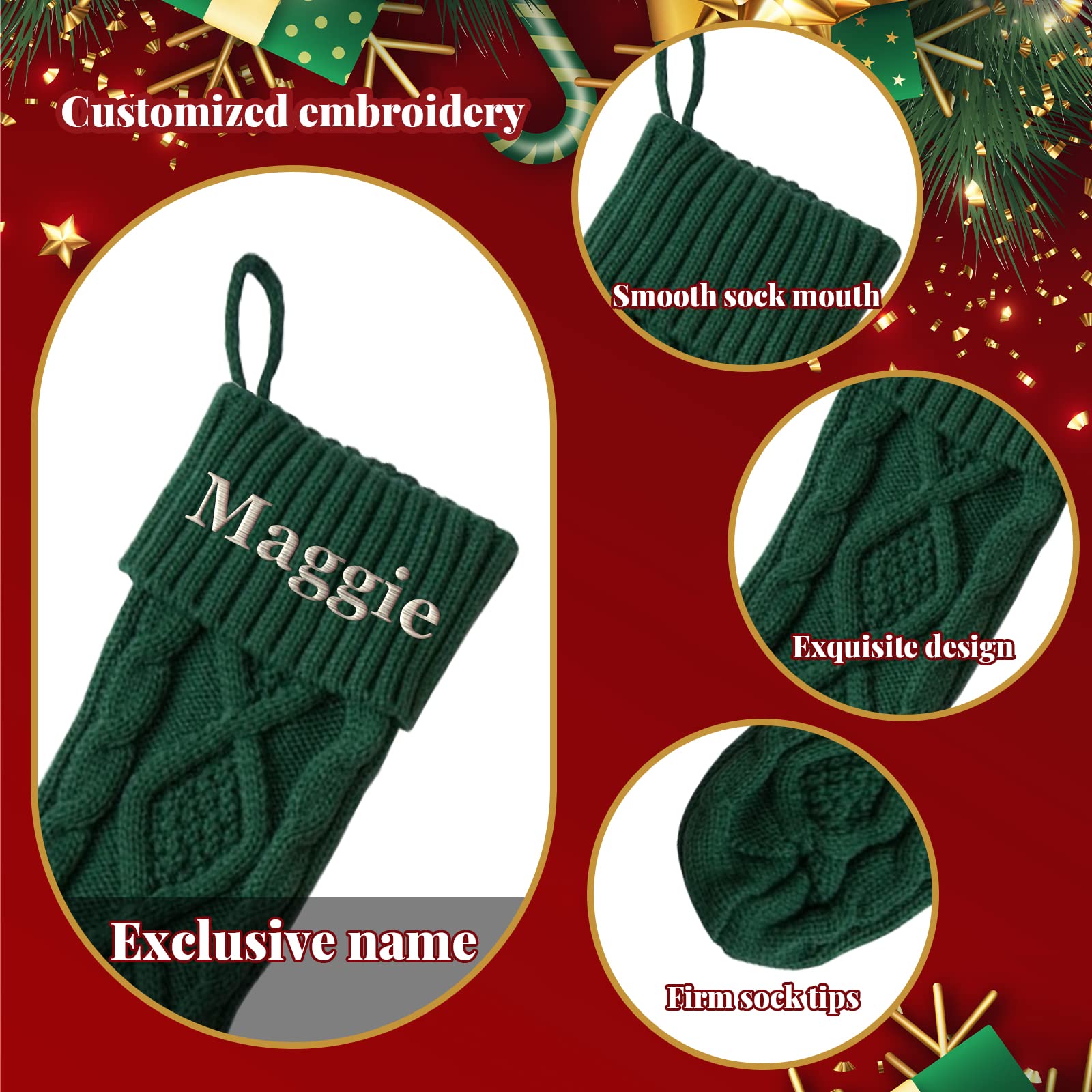 Weihnachtsstrümpfe Benutzerdefinierte 3er-Packung Benutzerdefinierte 18-Zoll-große gestrickte Familien-Weihnachtsstrümpfe for Kinder Rustikaler Bauernhaus-Kamin for Aufhängen Ornt-Weihnachtsparty-Deko