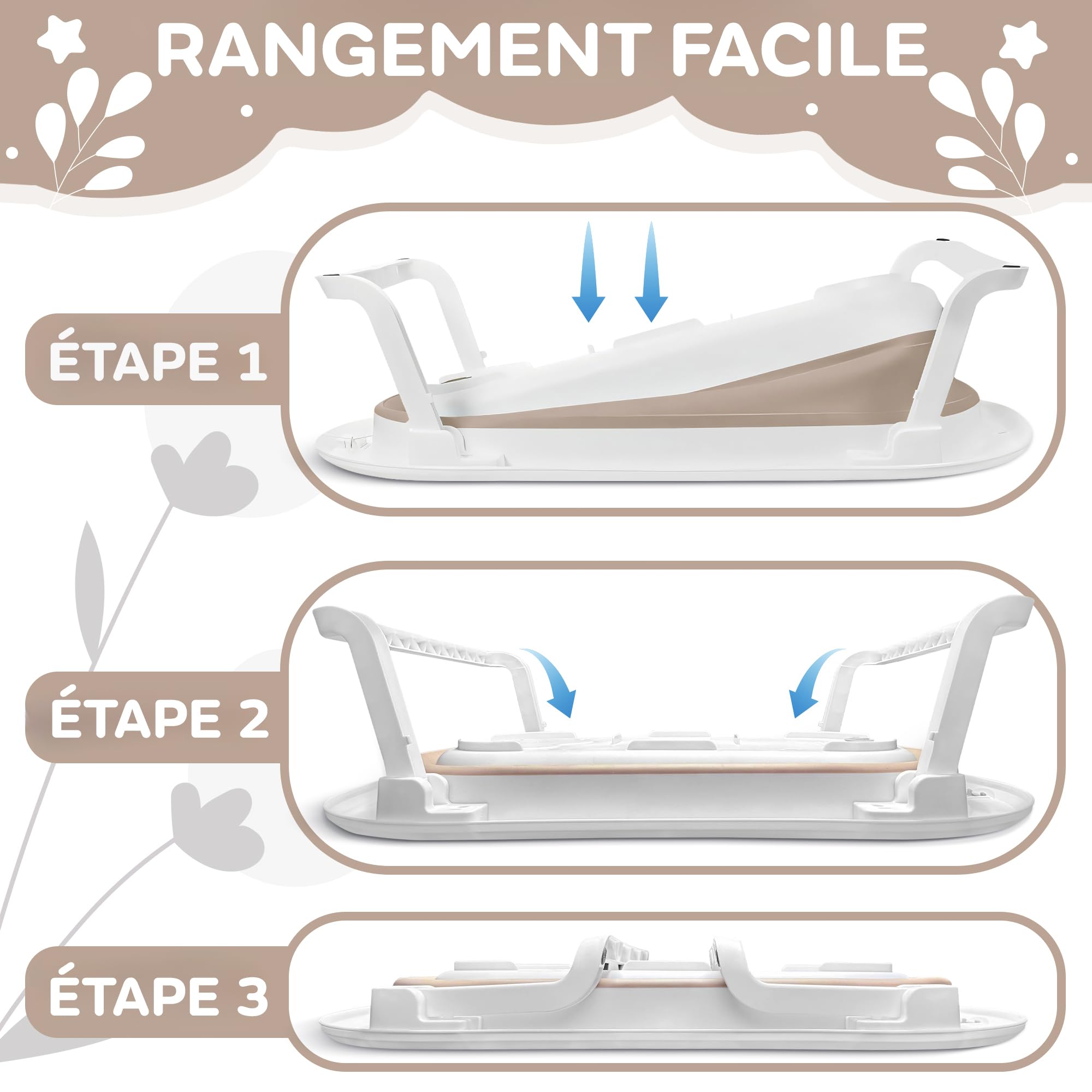 FawnsLife Baignoire Bébé Pliable XXL sur Pied avec Siège Confortable et Seau