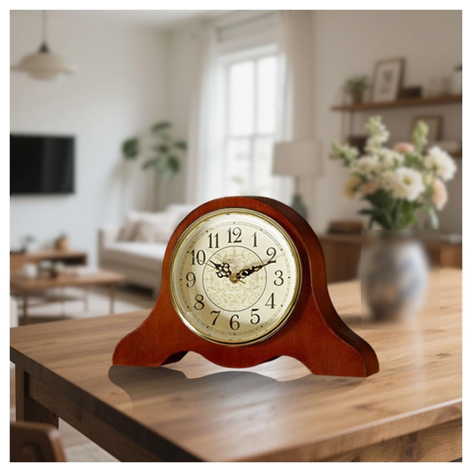 COYEUX Relojes de sobremesa de Madera Maciza, Reloj de Mesa Retro silencioso, Funciona con Pilas, para la repisa de la Chimenea del salón, decoración del hogar