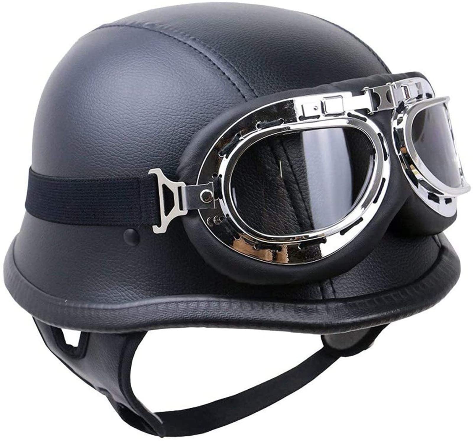 German Style Motorcycle Helmet with Goggles ECE Approved Retro Jet Half Shell Helmet with Adjustable Quick Release Buckle Crash Helmets for Adults Men Women A,XXL=63-64cm Automotive