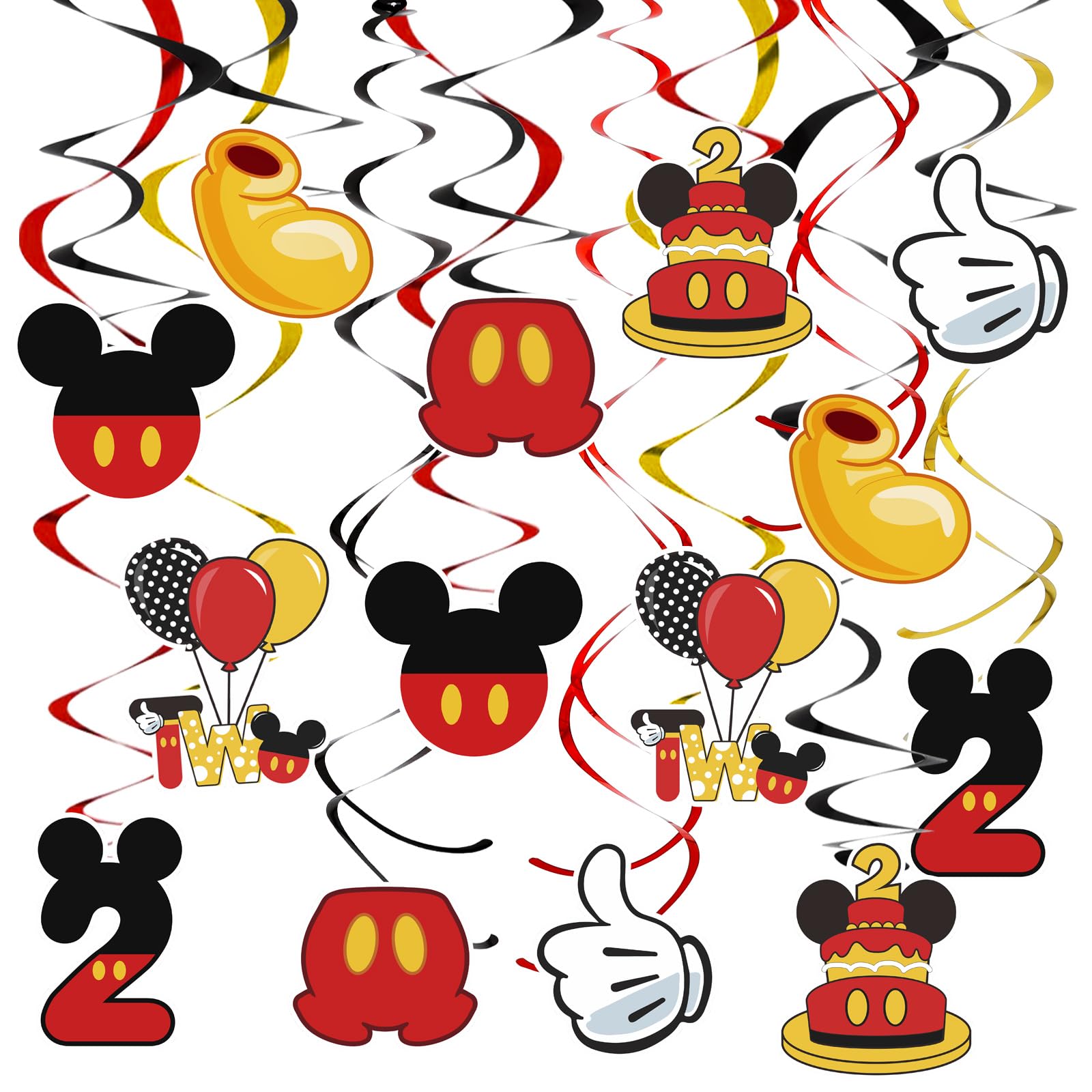 Red Yellow Mouse Theme 2nd Birthday Hanging Swirl Decorations