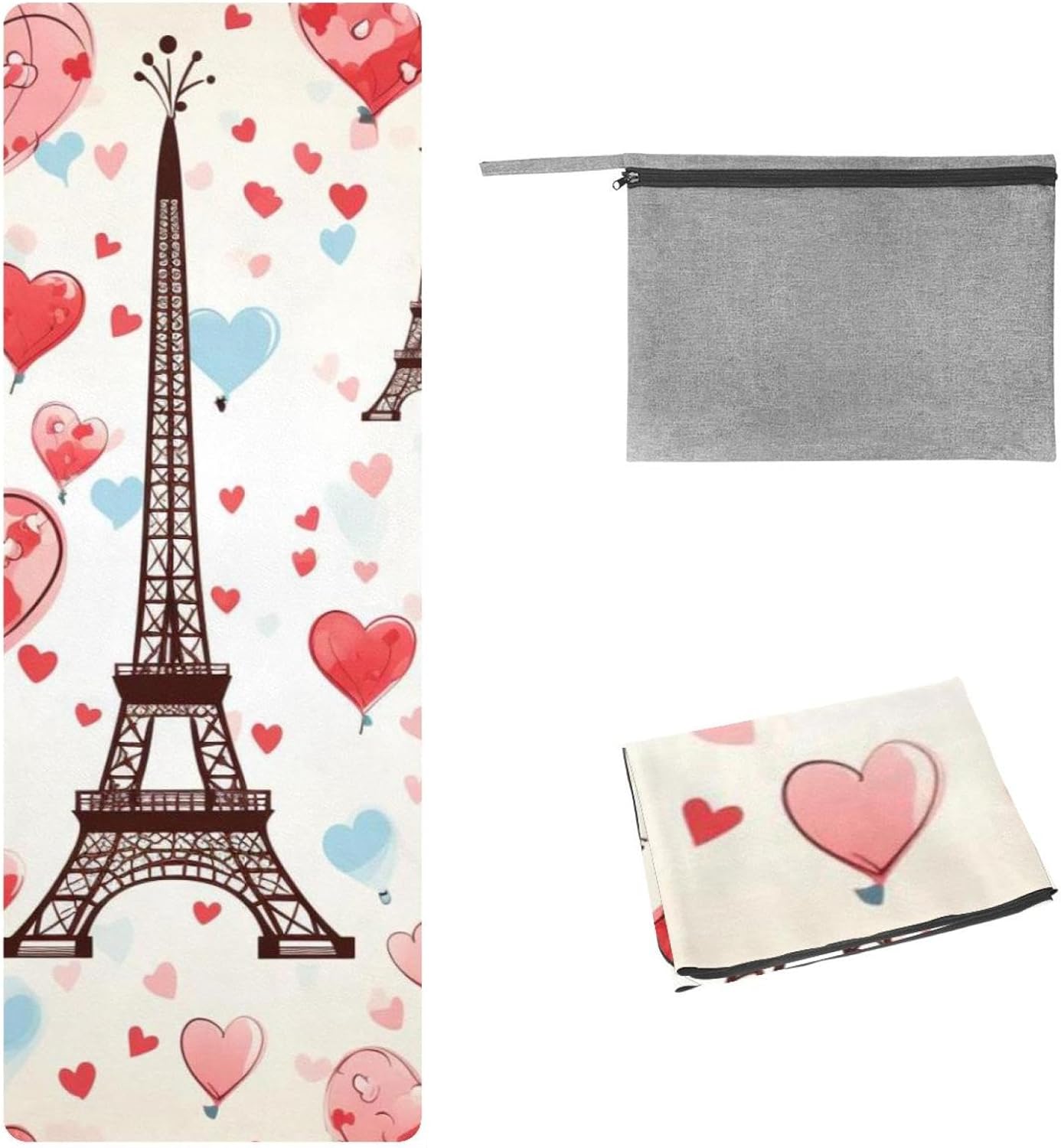 Yoga Towel, Eiffel Tower Valentine's Day Pattern Non Slip Sweat Absorbent Hot Yoga Mat Towel for Hot Yoga, Pilates and Fitness - 72.8" x 26.8"