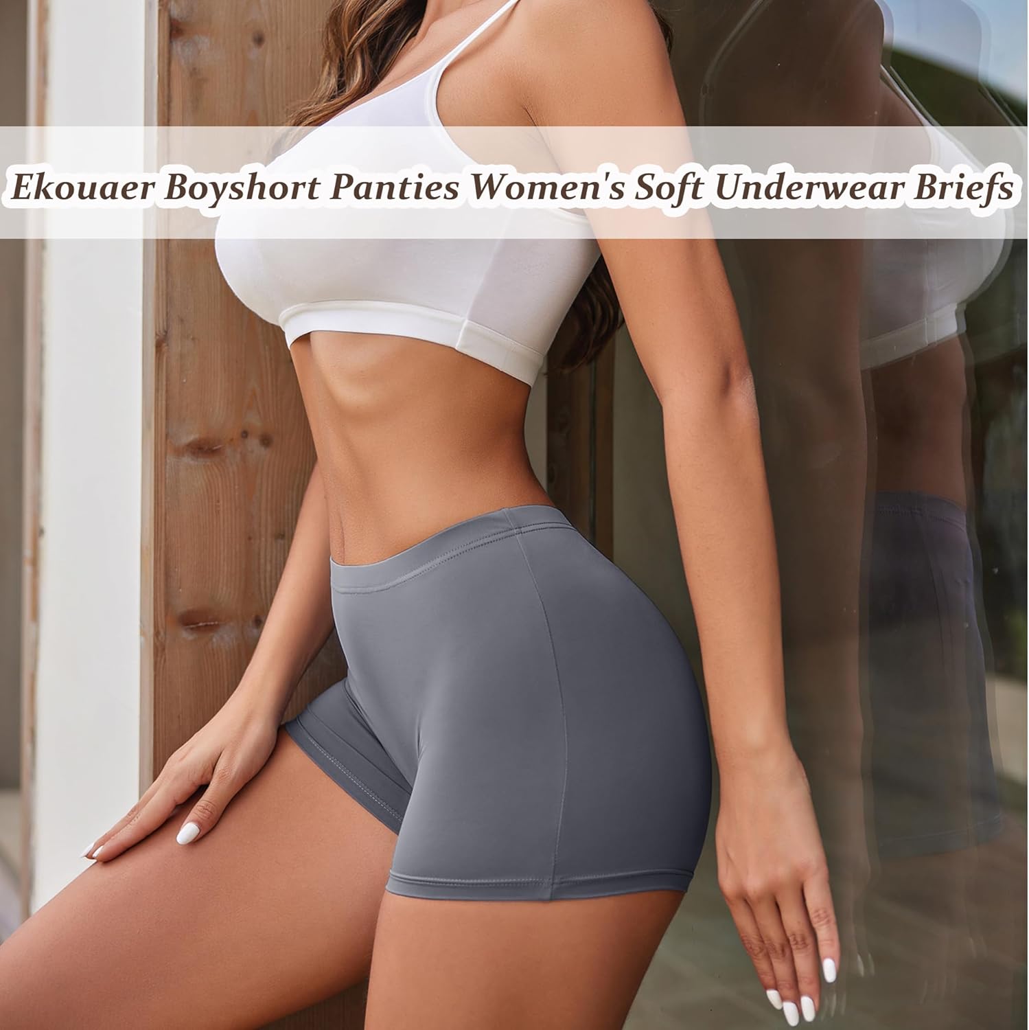 Ekouaer Boyshort Panties Women's Soft Underwear Briefs Invisible Hipster 3 Pack Seamless Boxer Brief Panties S-XXL - Image 4