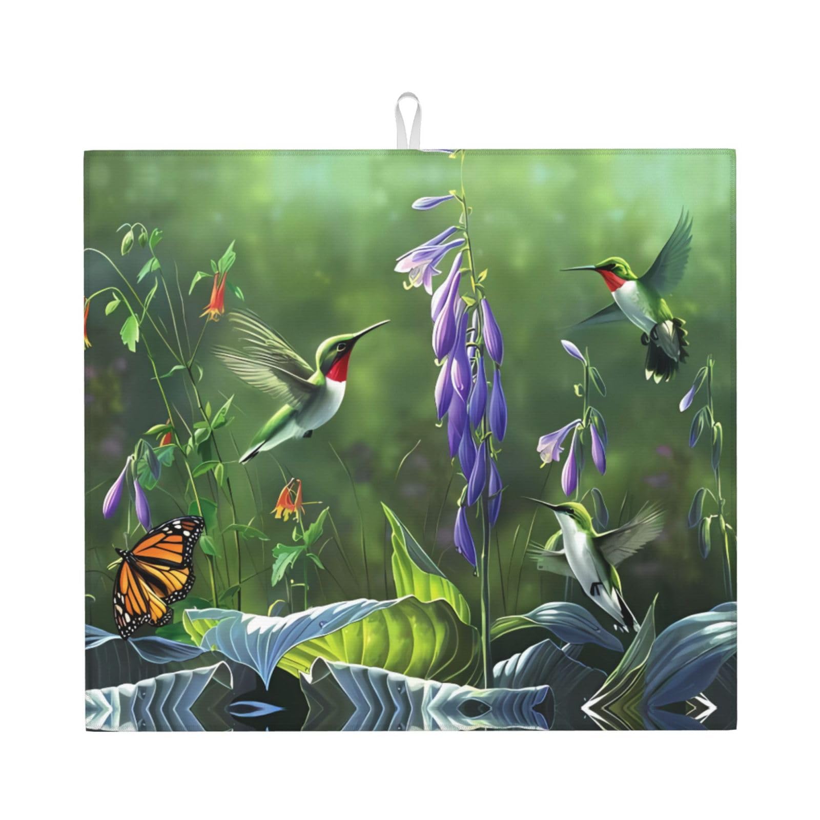 Yyhhaofa Black Hummingbird Butterfly Prints Kitchen Drying Mat – Absorbent Dish Throw For Countertops, Non-Slip Quick-Dry Layer With Stylish Prints