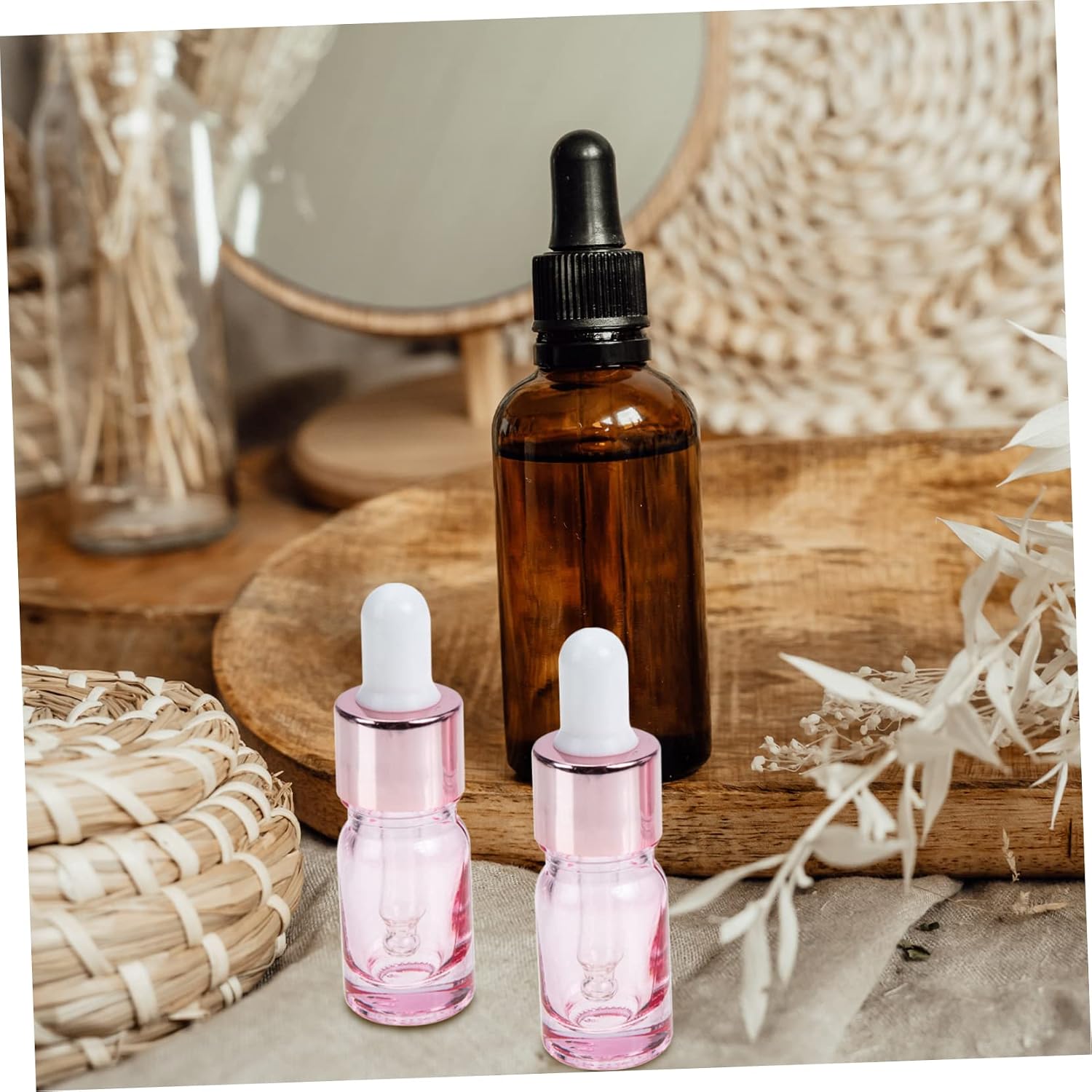 35pcs Rose Gold Dropper Bottles Glass Containers for Perfume Essence Refillable Travel Bottles for Women for Beauty Products and Gifting