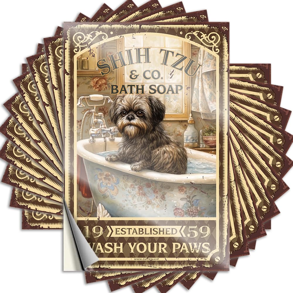 Mens High Tattoo - Shih Tzu Bath Soap Wash Your Paws Removable Decal Custom Easy Peel for Ship(8X12CM)