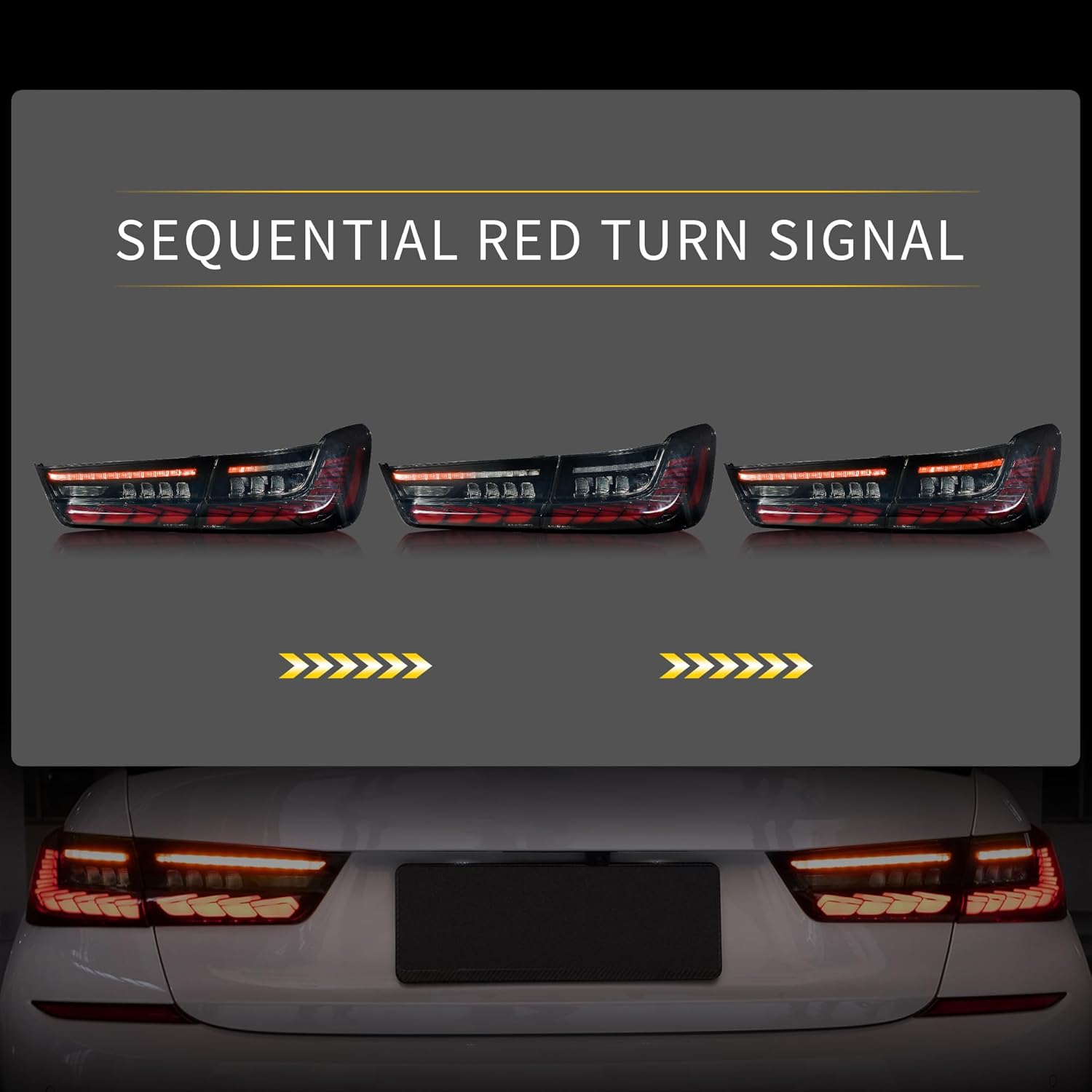 VLAND OLED Smoked Tail Lights W/Sequential Red Turn Signal Compatible For 2019 2020 2021 BMW 3 Series G20 G80 M3 GTS 330i 340i, W/Dragon Scales Dynamic Animation Running Light
