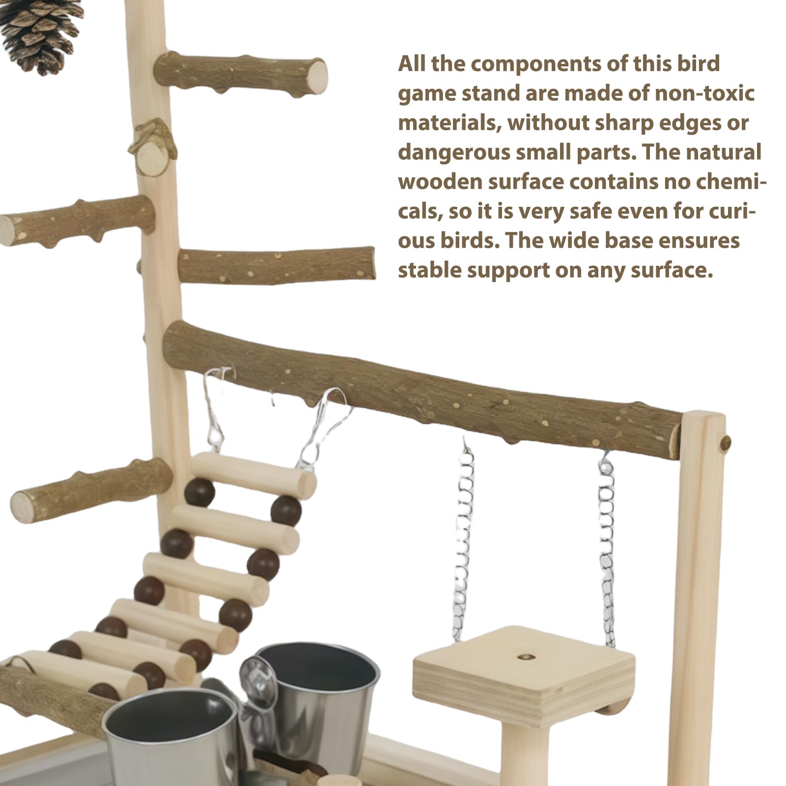 Parco giochi per pappagallo in legno, parrot Playstand, parco giochi per uccelli con scala, altalena e alimentatore, giocattolo per parrocchetti e altri uccelli, 37 x 37 x 26 cm
