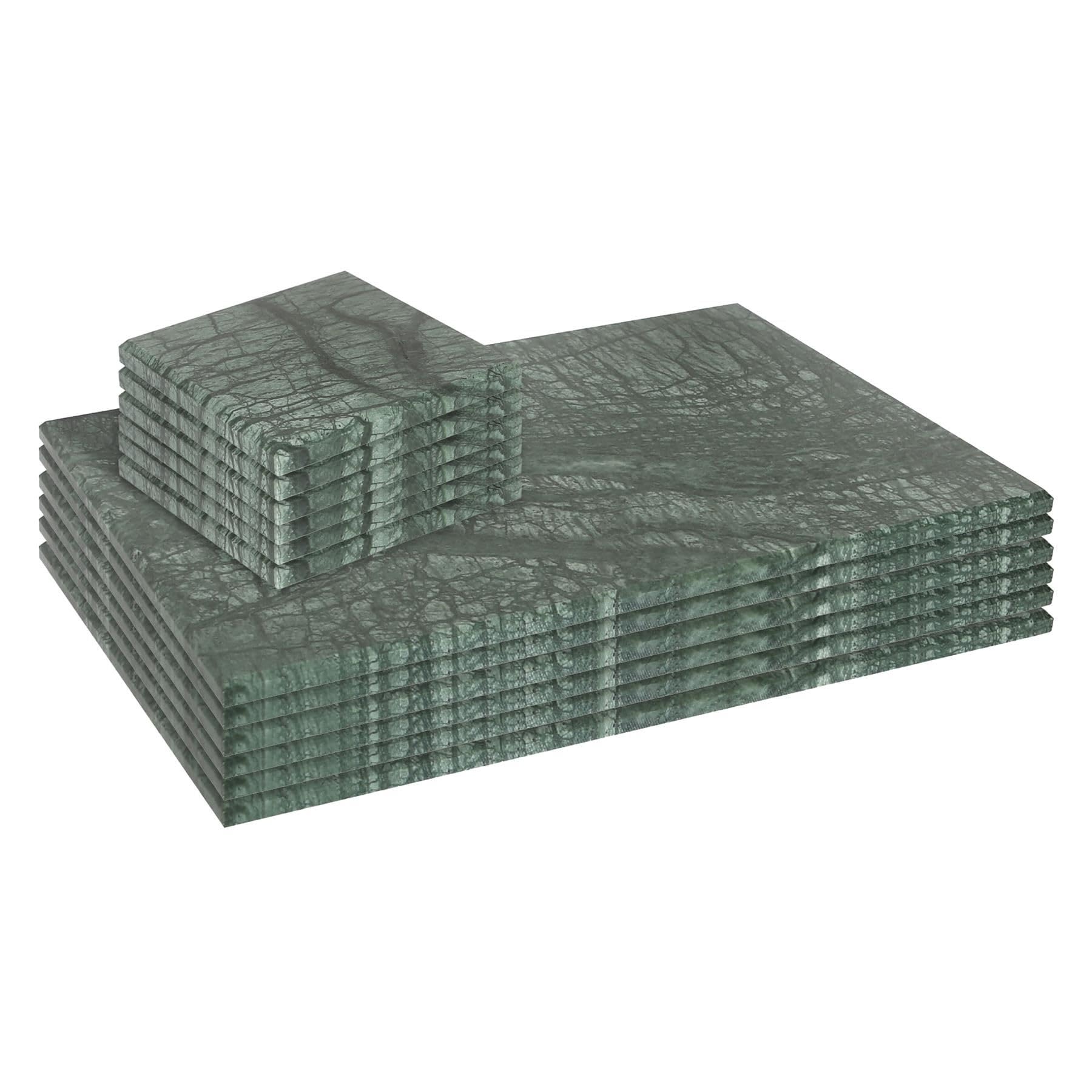 Argon Tableware Marble Placemats & Square Coasters Set - 12pc - Green - Kitchen Dining Table Mats Bar Drinks Coaster Protector Place Mats for Home, Restaurant Catering