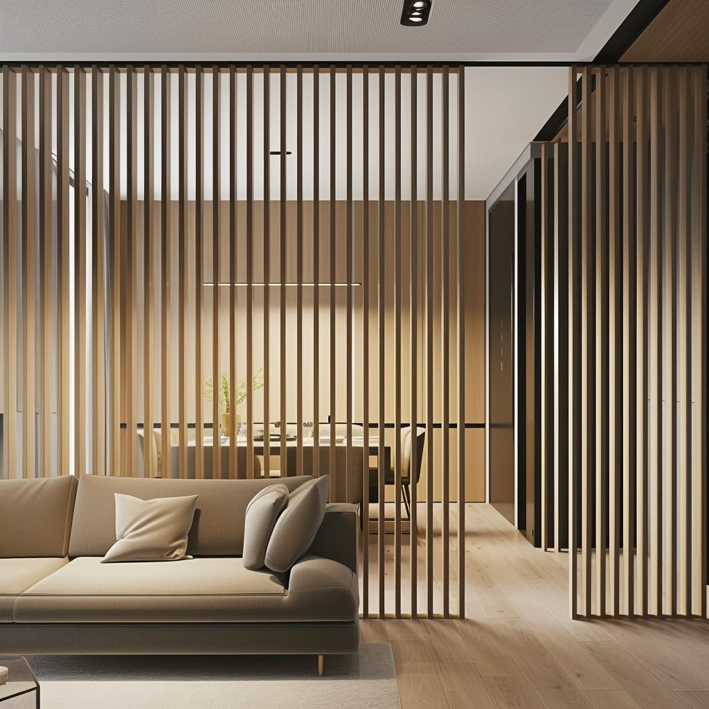 Lot de 5 Lames Murales Ajourées en MDF 240x3x8 cm Chêne Naturel Grandson – Panneaux Muraux Décoratifs Bois 3D – Cloison Amovible pour Salon ou Bureau