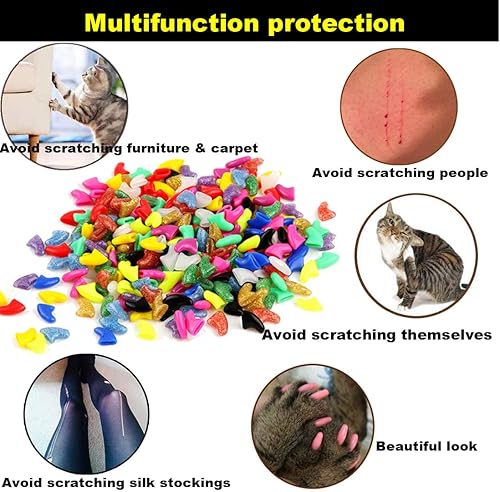 Miniatura 4 de 140 tapas de uñas para gatos, coloridas garras suaves para mascotas, con pegamento y aplicadores, tamaño grande