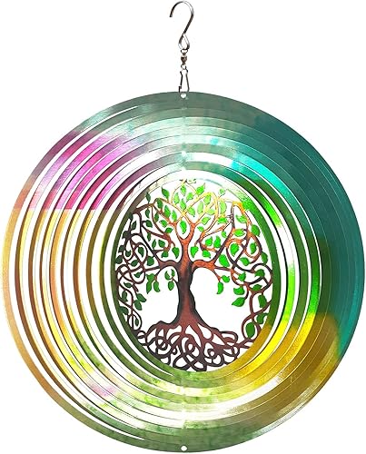 Árbol de la vida de mandala giratorio de viento de 12 pulgadas de acero inoxidable 3D cortado con láser, patrón geométrico que vale la pena regalar