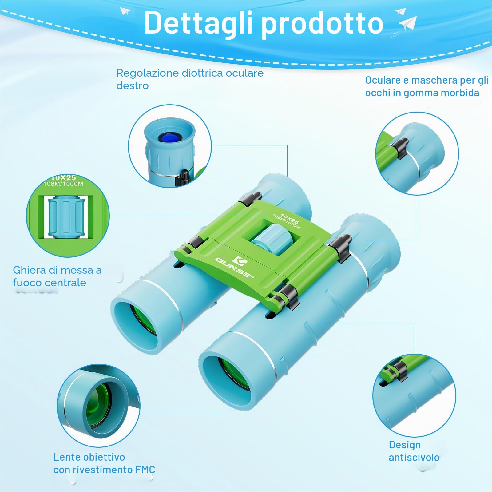 10x25 Binocolo Professionale Bambini Compatto, Binocolo da Teatro Safari Bird Watching,Escursionismo e Campeggio,Marino,Viaggi,Caccia,Campeggio,Concerto