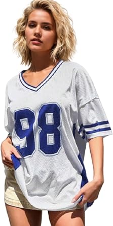 OCUH Jersey Shirts for Women Mesh Number Graphic Tees Y2k Oversized Half Sleeve Tshirt Casual Streetwear Sportswear Tops