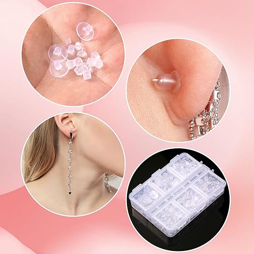 Miniatura 7 de 600 piezas de aretes de silicona, hipoalergénicos, transparentes, 6 estilos, aretes de goma hipoalergénica transparente, de seguridad, repuesto para