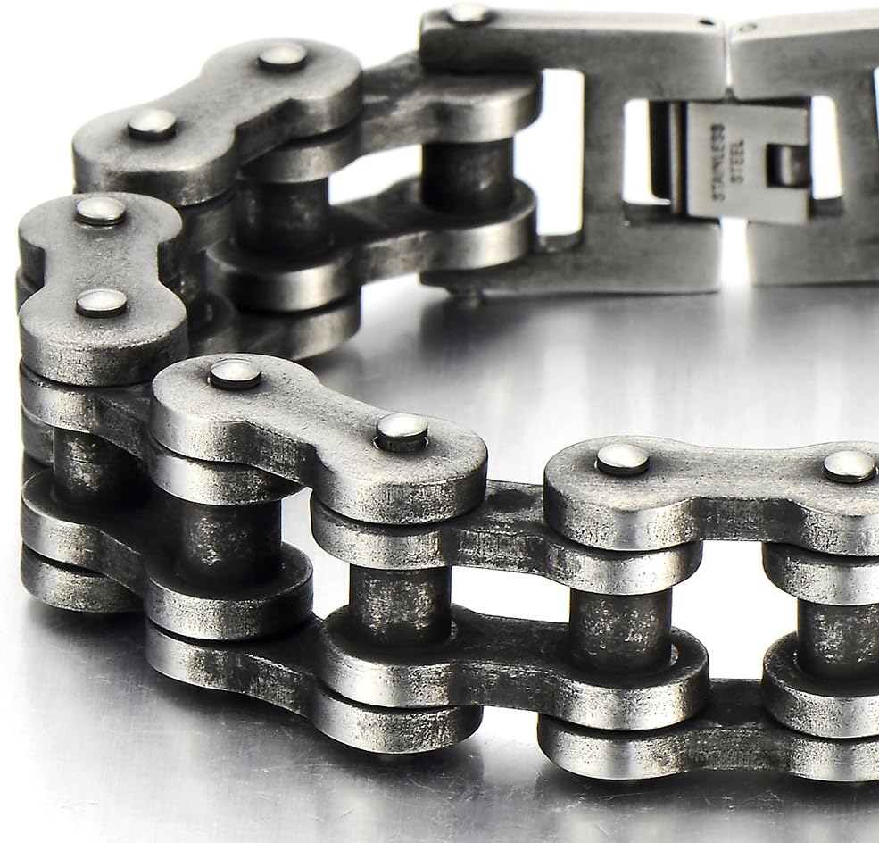 COOLSTEELANDBEYOND Heavy Sturdy Mens Motorcycle Chain Bike Chain Bracelet of Stainless Steel Silver Color Polished