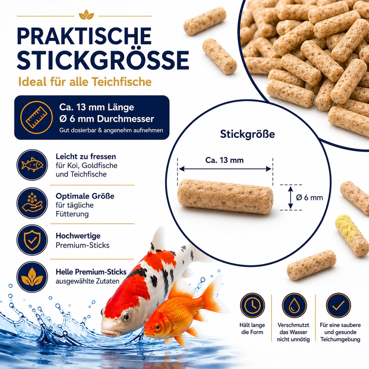Fischfutter Teich 80L / 6,4kg – Teichfutter Sticks für Koi & Goldfische | Teichfischfutter & Koifutter – Alleinfutter für Kaltwasserfische, Ø 6mm, schwimmend & langsam sinkend, klares Wasser