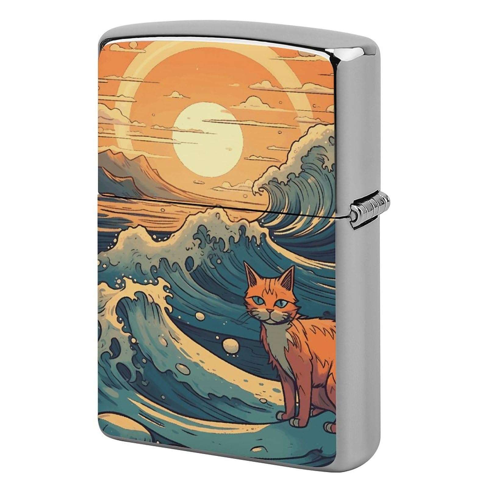 Anime Style Cat Lighter Case Cover Vintage Metal Lighter Sleeve Reusable Lighter Protective Cover Decorative Lighter Holder Birthday Gifts for Men Women