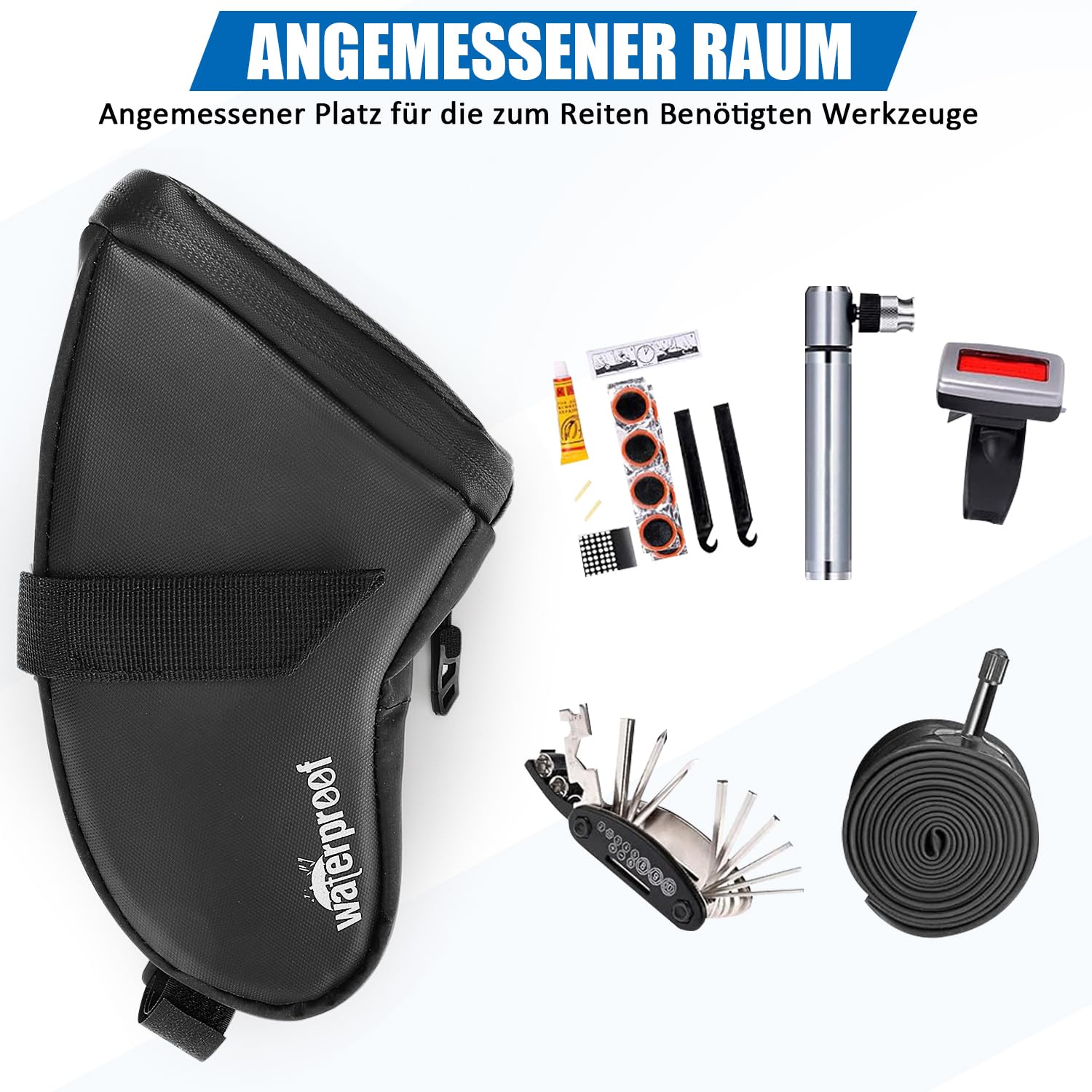 WOTOW Fahrrad Satteltasche - wasserdichte Satteltasche Rennrad klein, Fahrradtasche Sattel mit wasserdichtem Reißverschluss und Rücklichthaken für Outdoor MTB Rennrad, etc Lagerung(1,5 L)