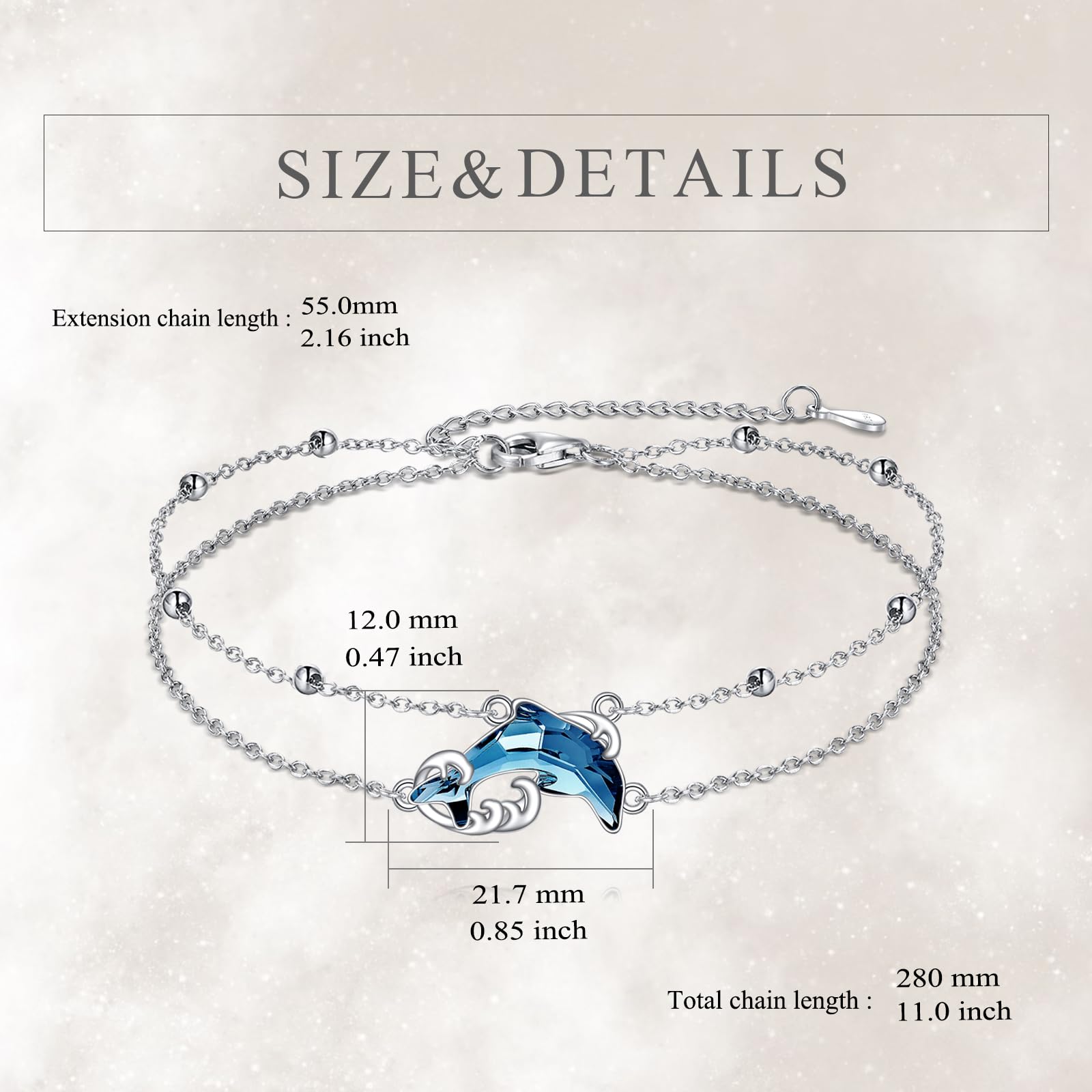 POPLYKE Doliphin Fußkettchen für Frauen Sterling Silber Kristall Fußkettchen Strandschmuck Geschenk für Frauen