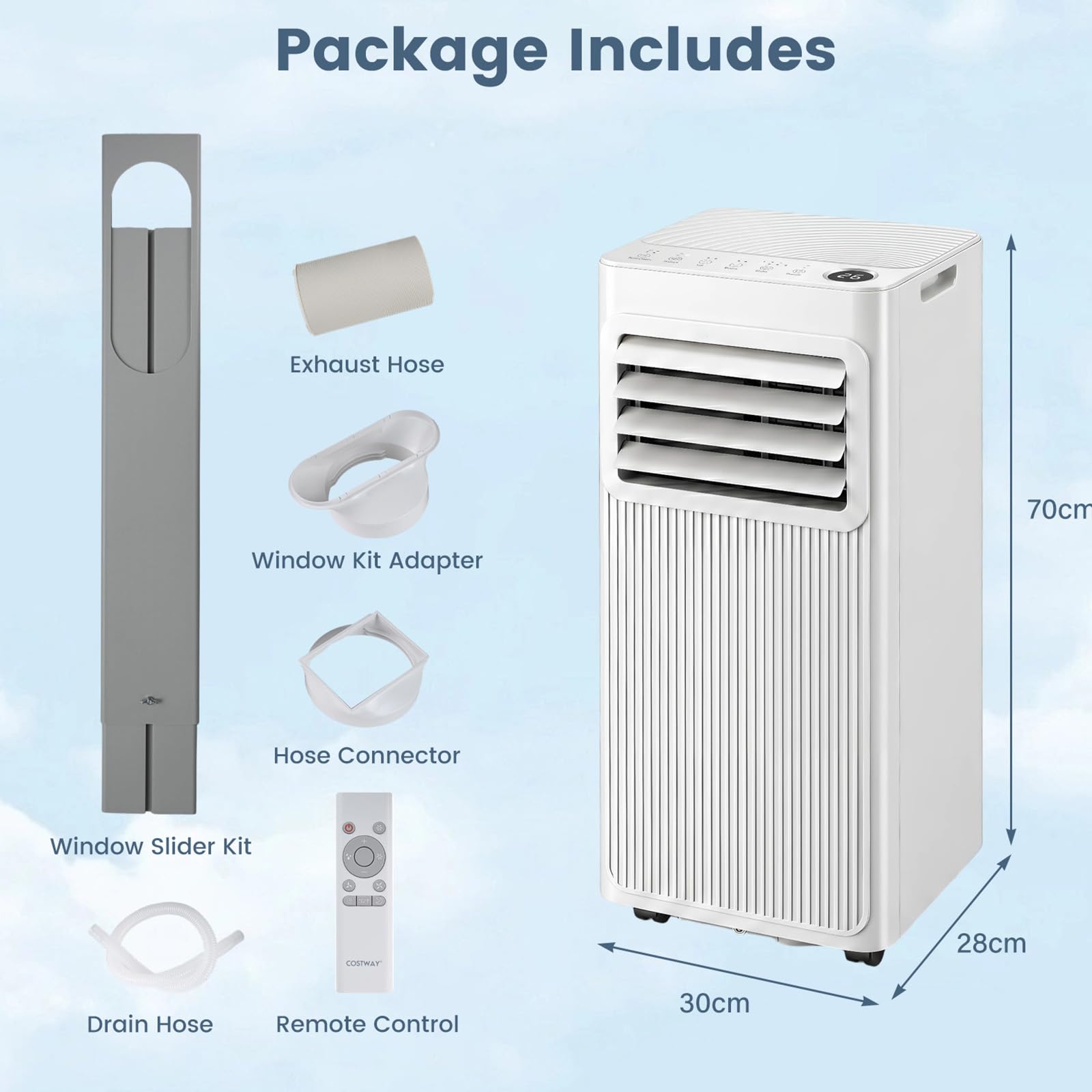 GYMAX Klimaanlage Mobil, Klimaanlage mit Abluftschlauch, 3 in 1 Klimagerät mit Heizfunktion, WiFi & App, 24h-Timer, 2 Geschwindigkeiten, 3 Modus, für Räume bis 33 m² (9000)
