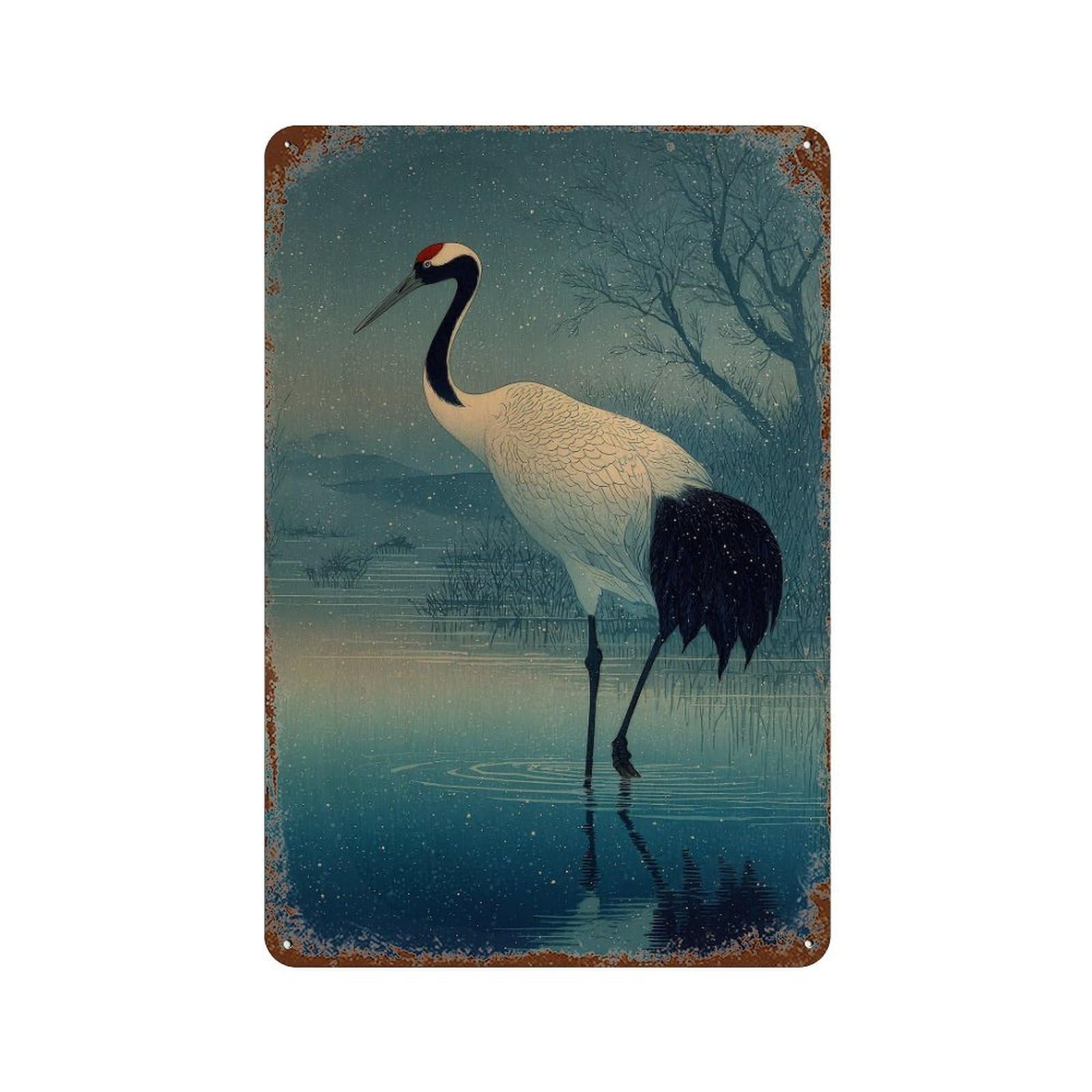 xiaoxiaoshen Crane Bird. Traditional Japanese Ukiyo Wall Decor Art Metal Tin Poster Modern Home Decor Art Home Bar Shop Decorations Vintage Sign 30x20cm
