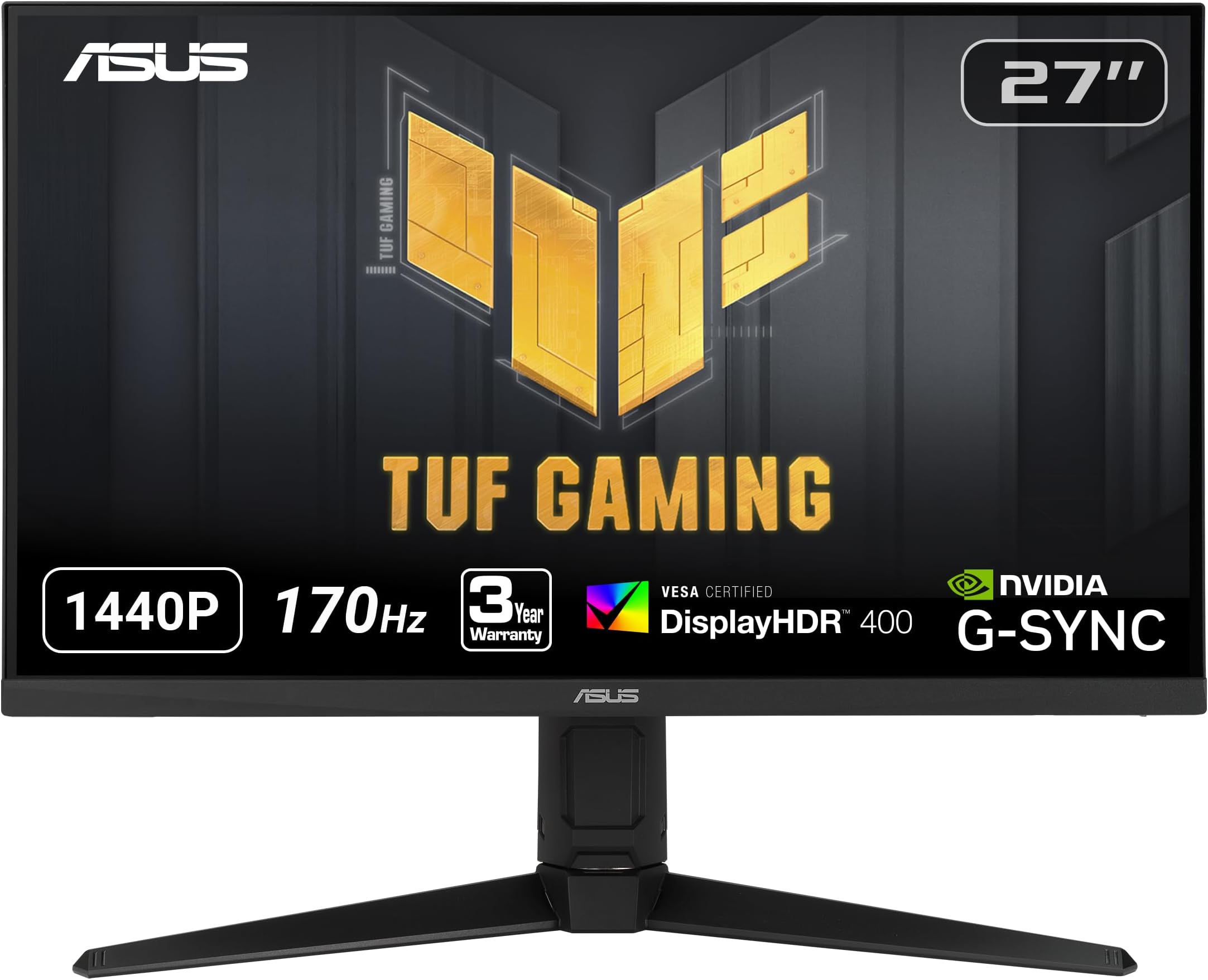 ASUS TUF Gaming VG27AQL1A 27โ HDR Monitor, 1440P WQHD (2560 x 1440), 170Hz (Supports 144Hz), IPS, 1ms, G-SYNC Compatible, Extreme Low Motion Blur Sync, HDR400, 130% sRGB, Eye Care, HDMI DisplayPort