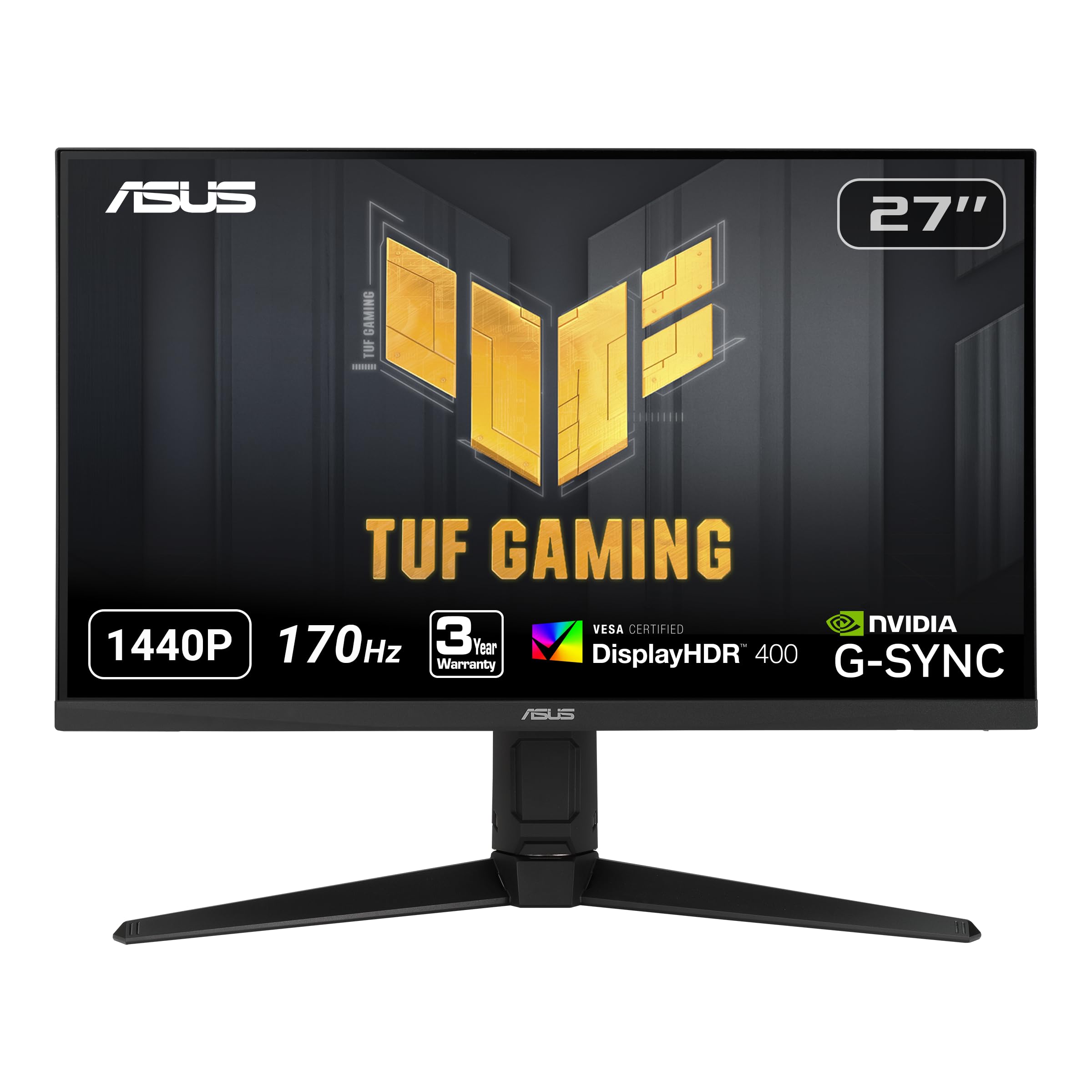 ASUS TUF Gaming VG27AQL1A 27” HDR Monitor, 1440P WQHD (2560 x 1440), 170Hz (Supports 144Hz), IPS, 1ms, G-SYNC Compatible, Extreme Low Motion Blur Sync, HDR400, 130% sRGB, Eye Care, HDMI DisplayPort