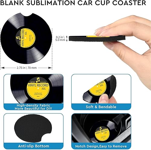 Miniatura 4 de Posavasos de automóvil para portavasos de automóvil, paquete de 2 posavasos de vinilo retro, tapete de goma antideslizante de tamaño universal de