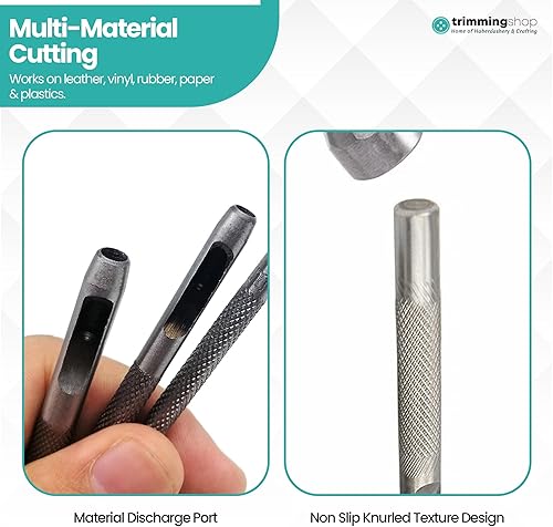 Miniatura 9 de Trimming Shop Juego de punzones huecos de acero para perforar agujeros en papel de cuero, plástico, goma y vinilo, fácil agarre seguro, corte limpio