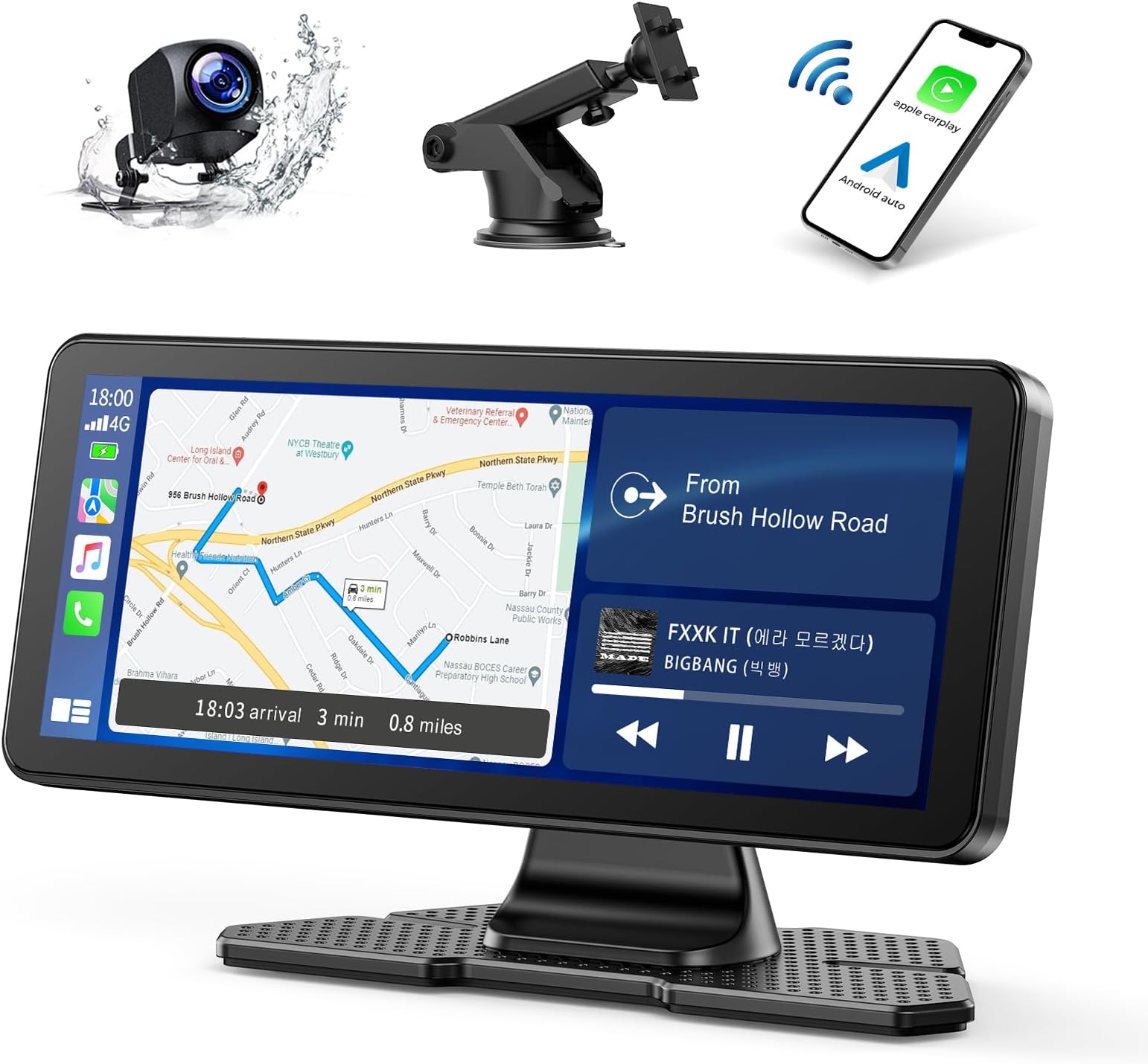 VolamPortable Car Radio with Wireless A-pple Carplay & Android Car, 6.86 Inch IPS Touchscreen, 1080P Waterproof Reversing Camera, Digital Receiver with Siri Goog-le/GPS Navigat/Bluetooth/Mirror Video